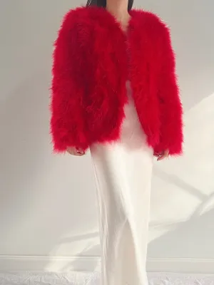 Vintage Red Feather Jacket - S/M