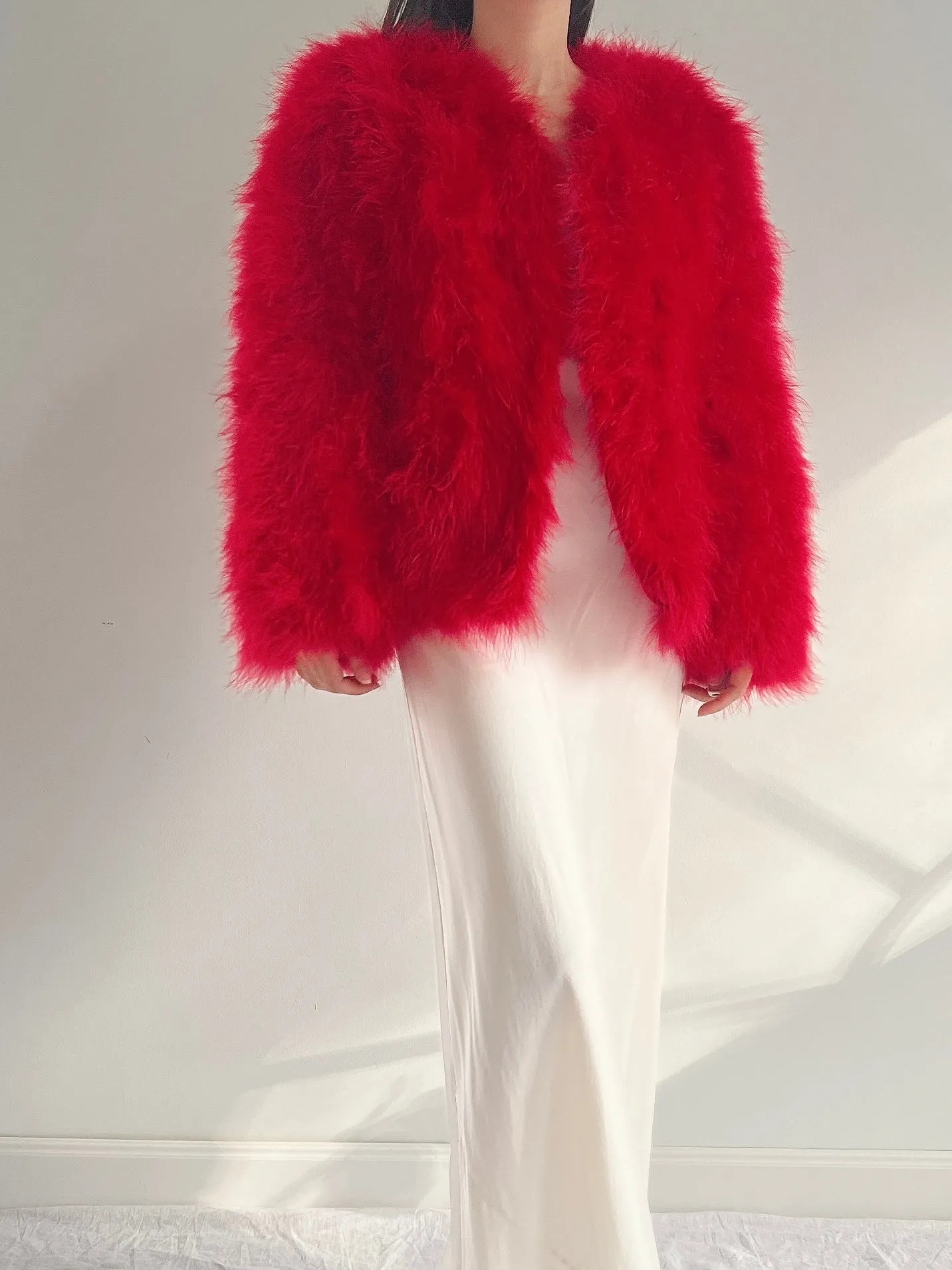 Vintage Red Feather Jacket - S/M