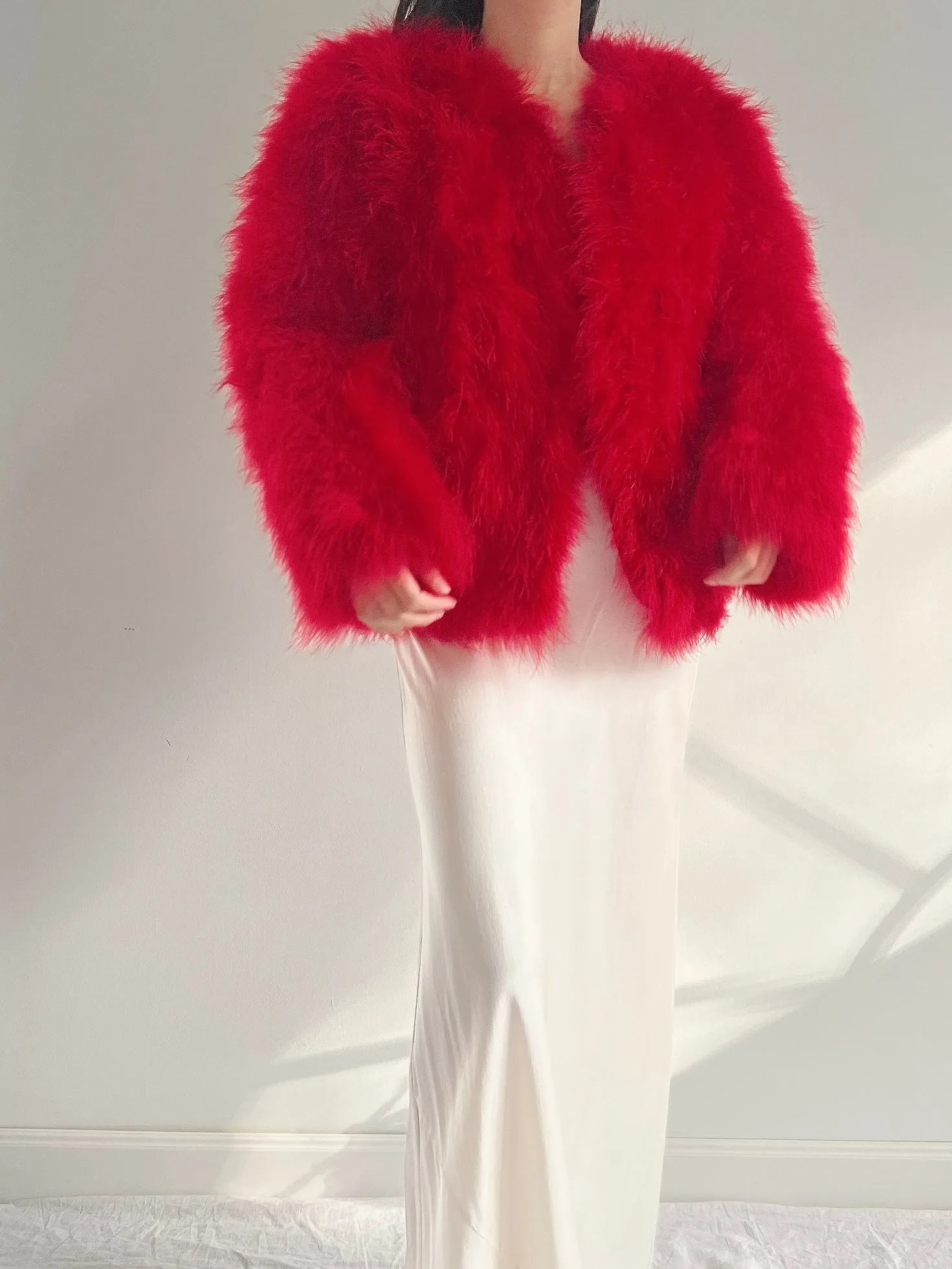 Vintage Red Feather Jacket - S/M