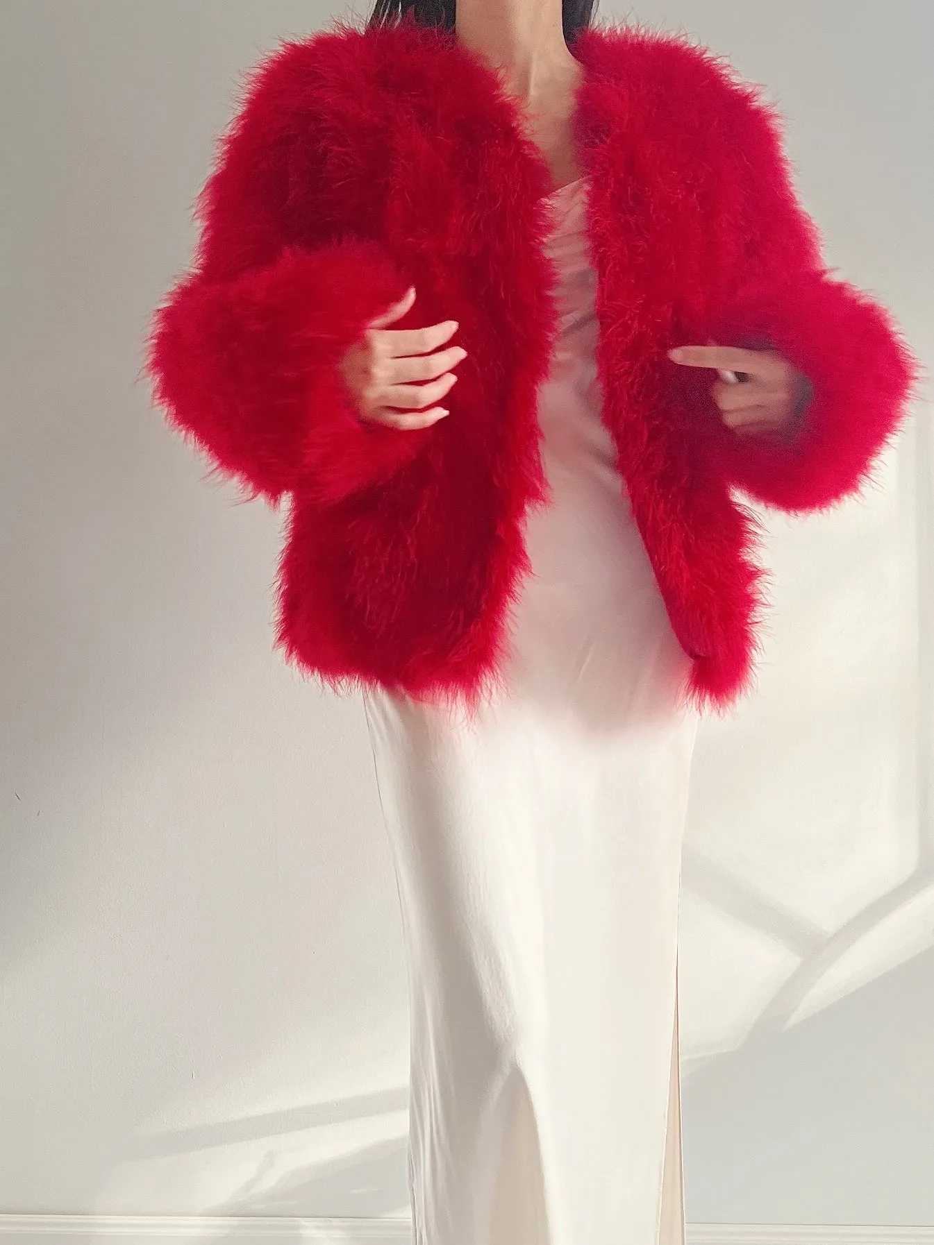 Vintage Red Feather Jacket - S/M