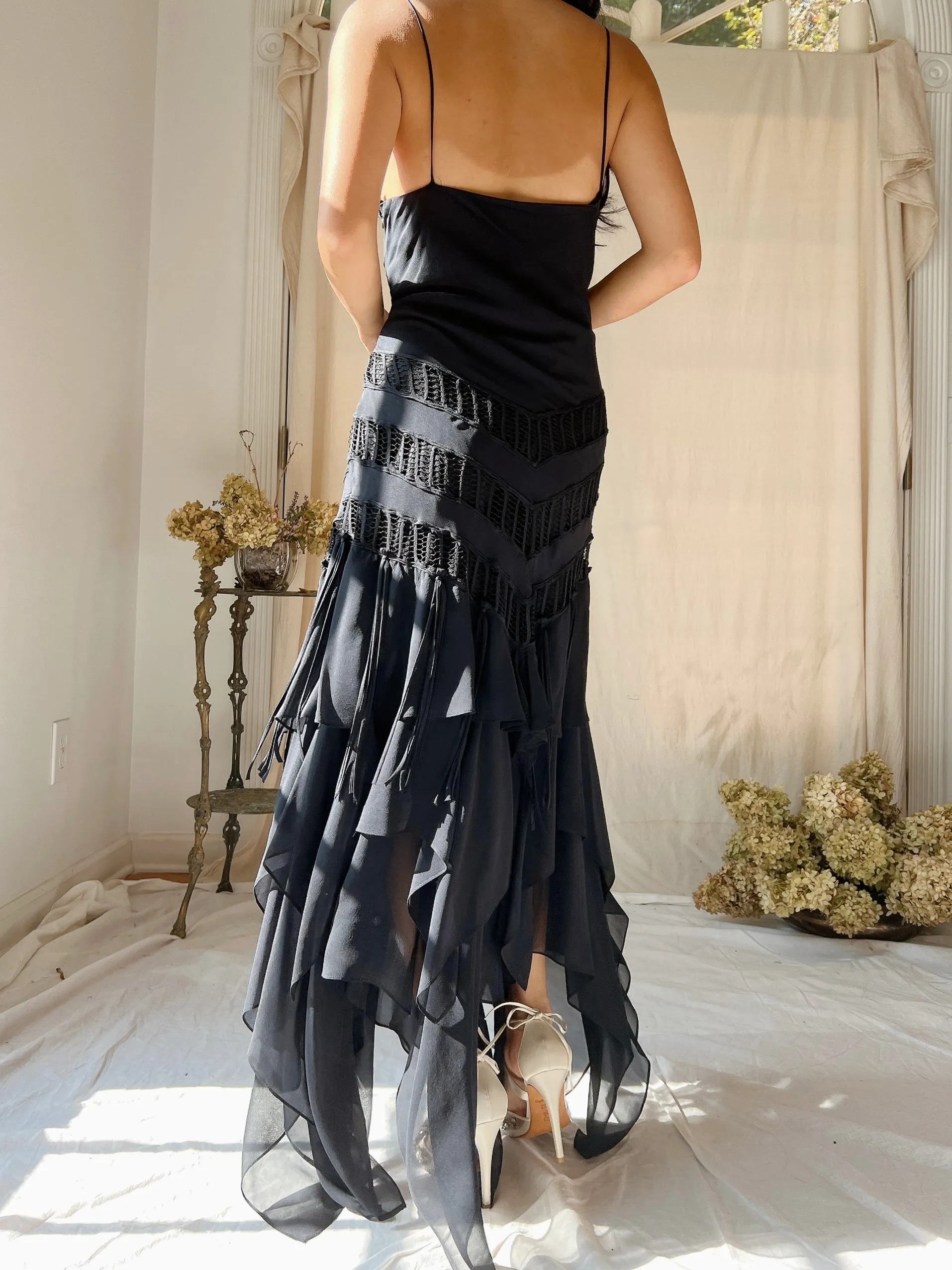 Vintage Silk Handkerchief Hem Dress - S