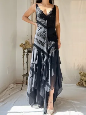 Vintage Silk Handkerchief Hem Dress - S