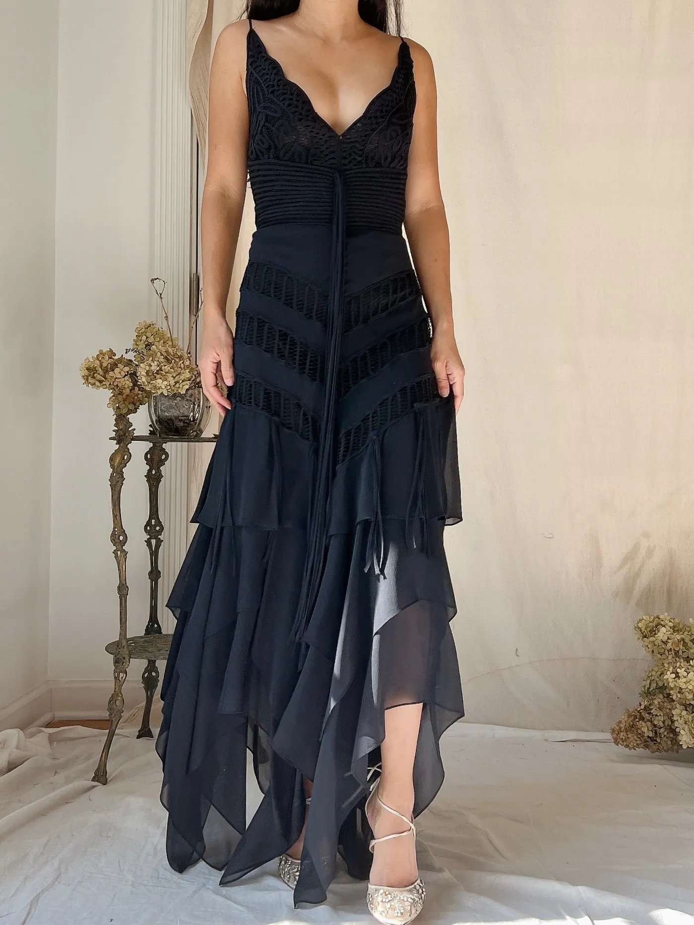 Vintage Silk Handkerchief Hem Dress - S