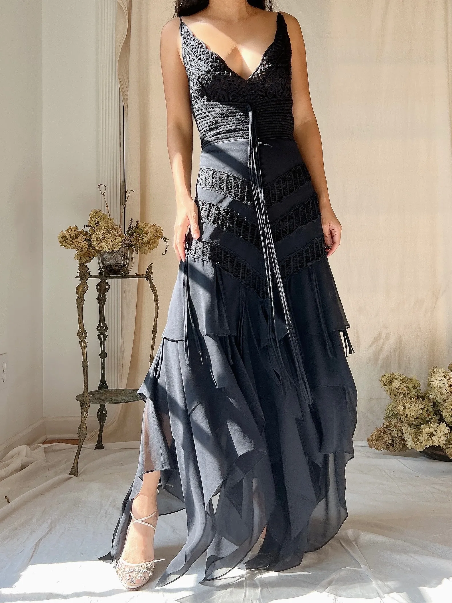 Vintage Silk Handkerchief Hem Dress - S