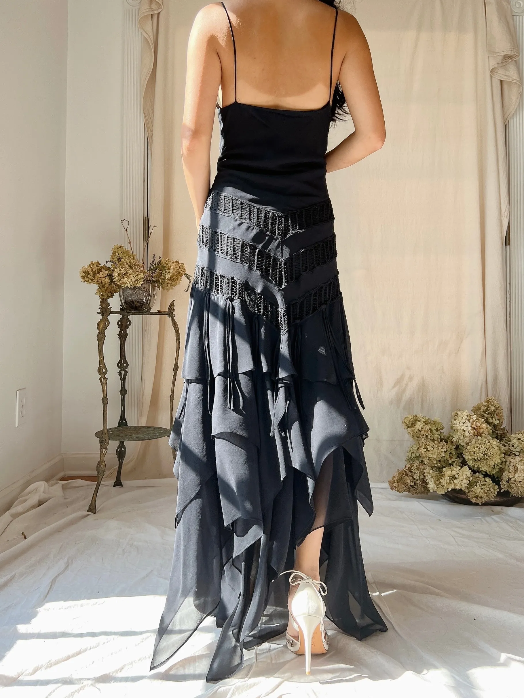 Vintage Silk Handkerchief Hem Dress - S
