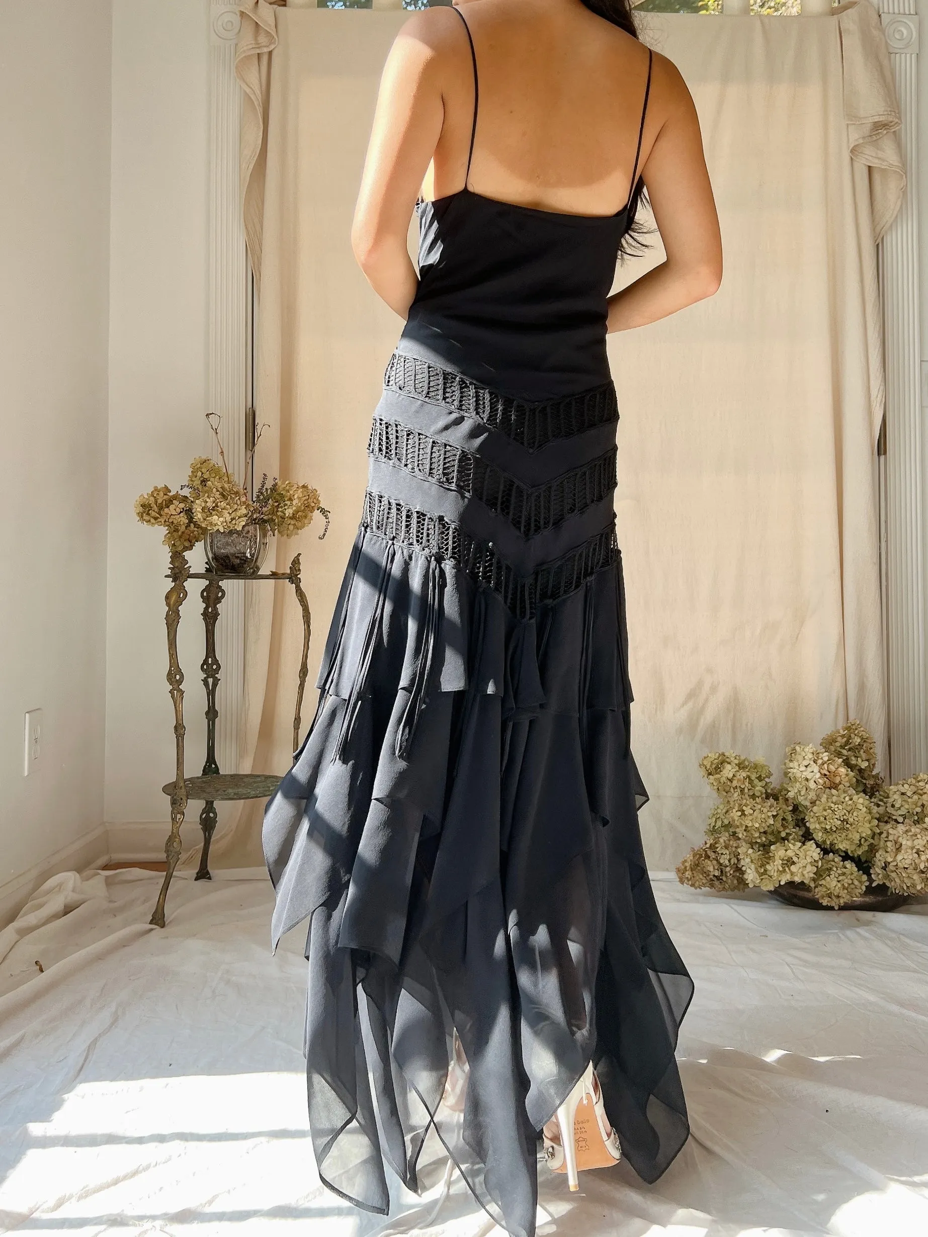 Vintage Silk Handkerchief Hem Dress - S