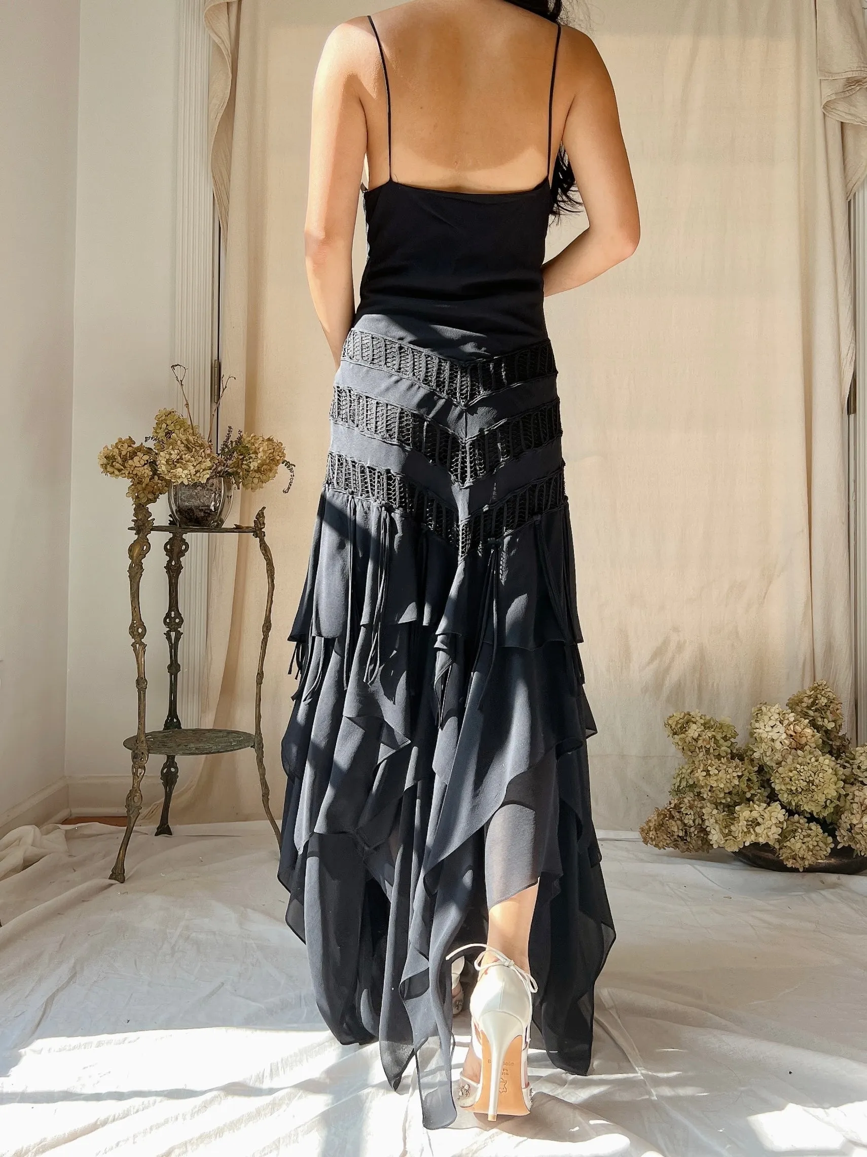 Vintage Silk Handkerchief Hem Dress - S