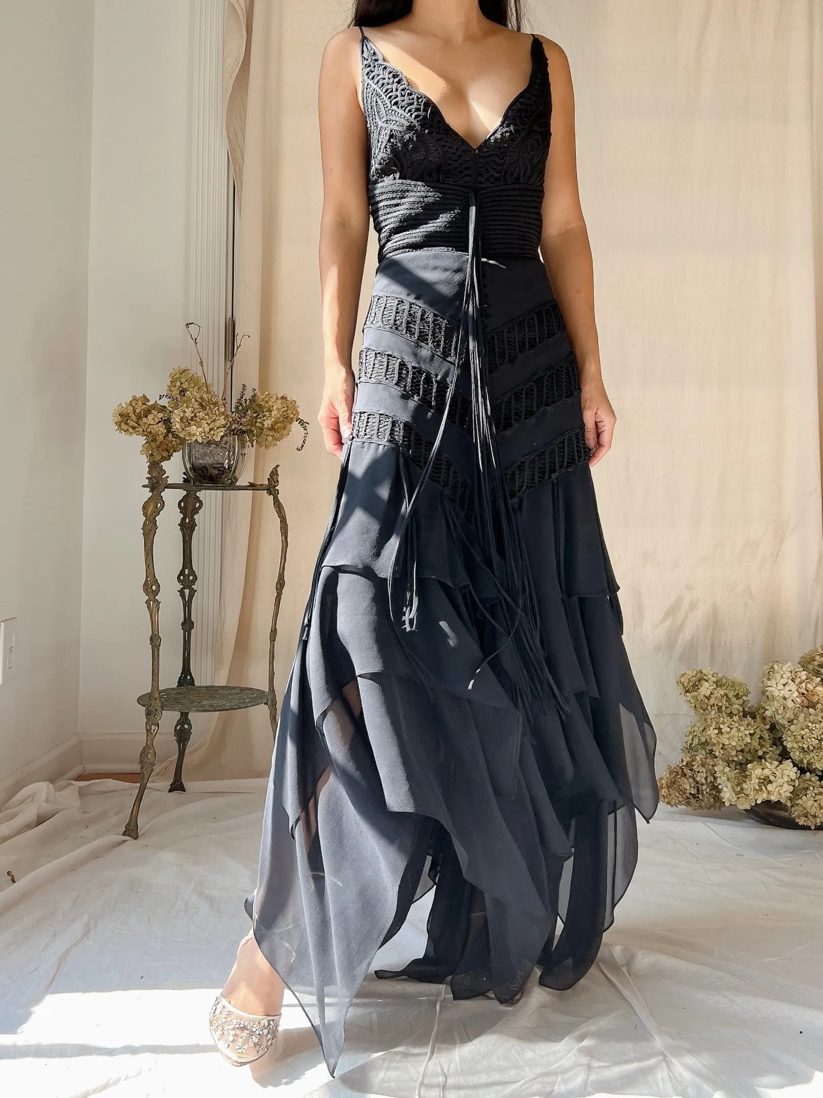 Vintage Silk Handkerchief Hem Dress - S