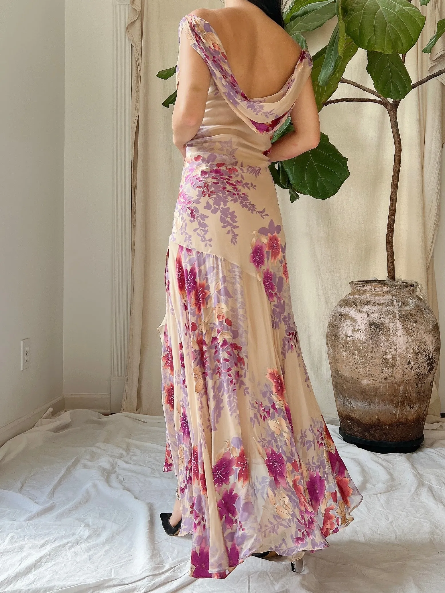 Vintage Silk Hi-Low Cowl Dress - M
