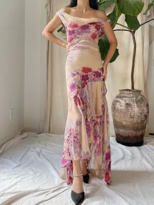 Vintage Silk Hi-Low Cowl Dress - M