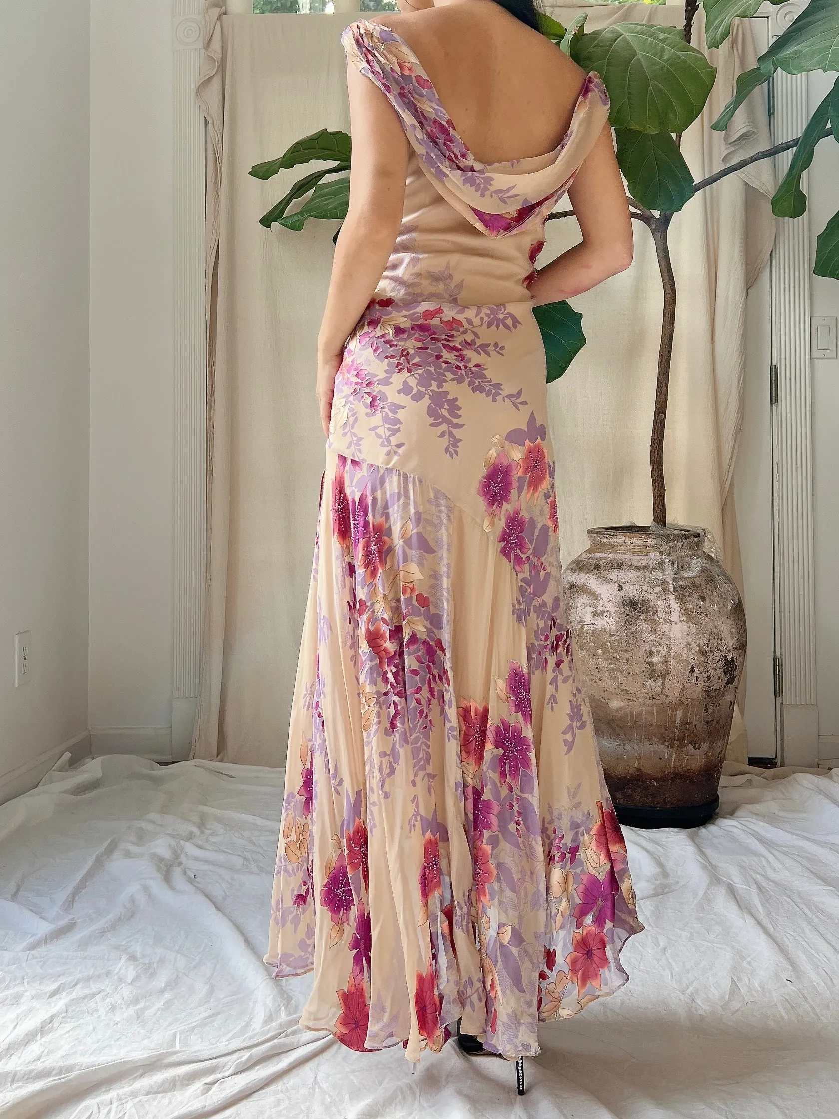 Vintage Silk Hi-Low Cowl Dress - M