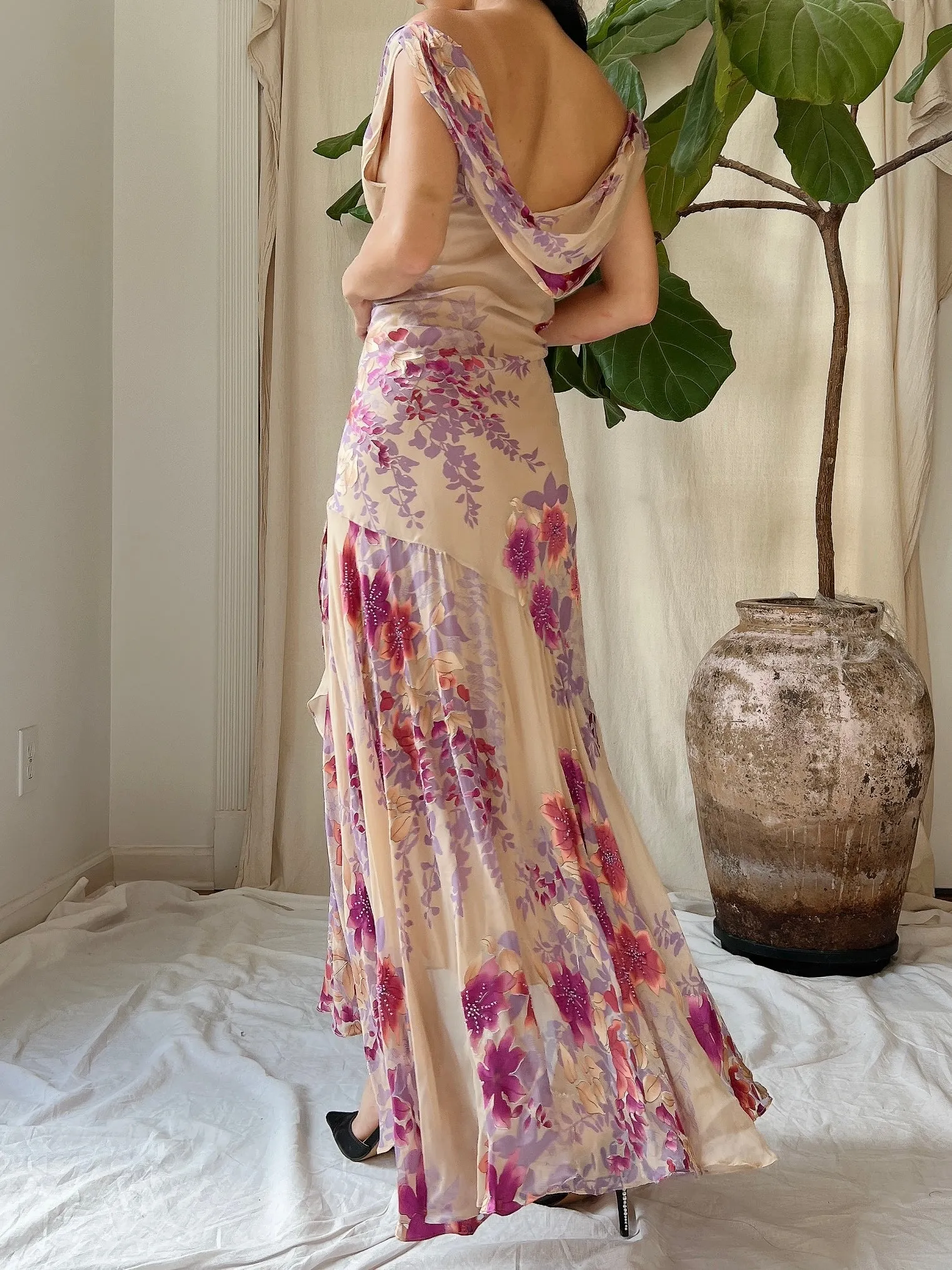 Vintage Silk Hi-Low Cowl Dress - M