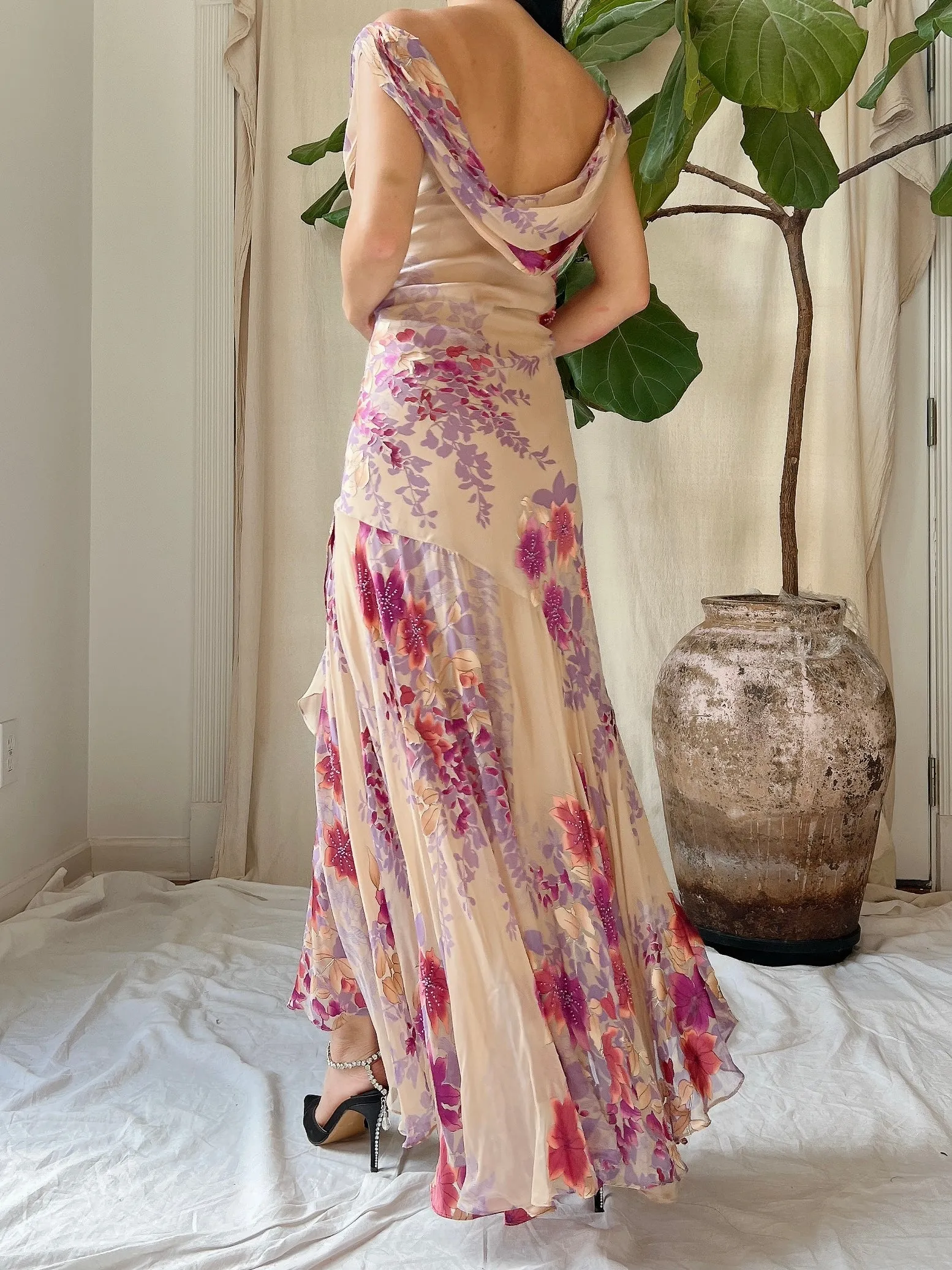 Vintage Silk Hi-Low Cowl Dress - M