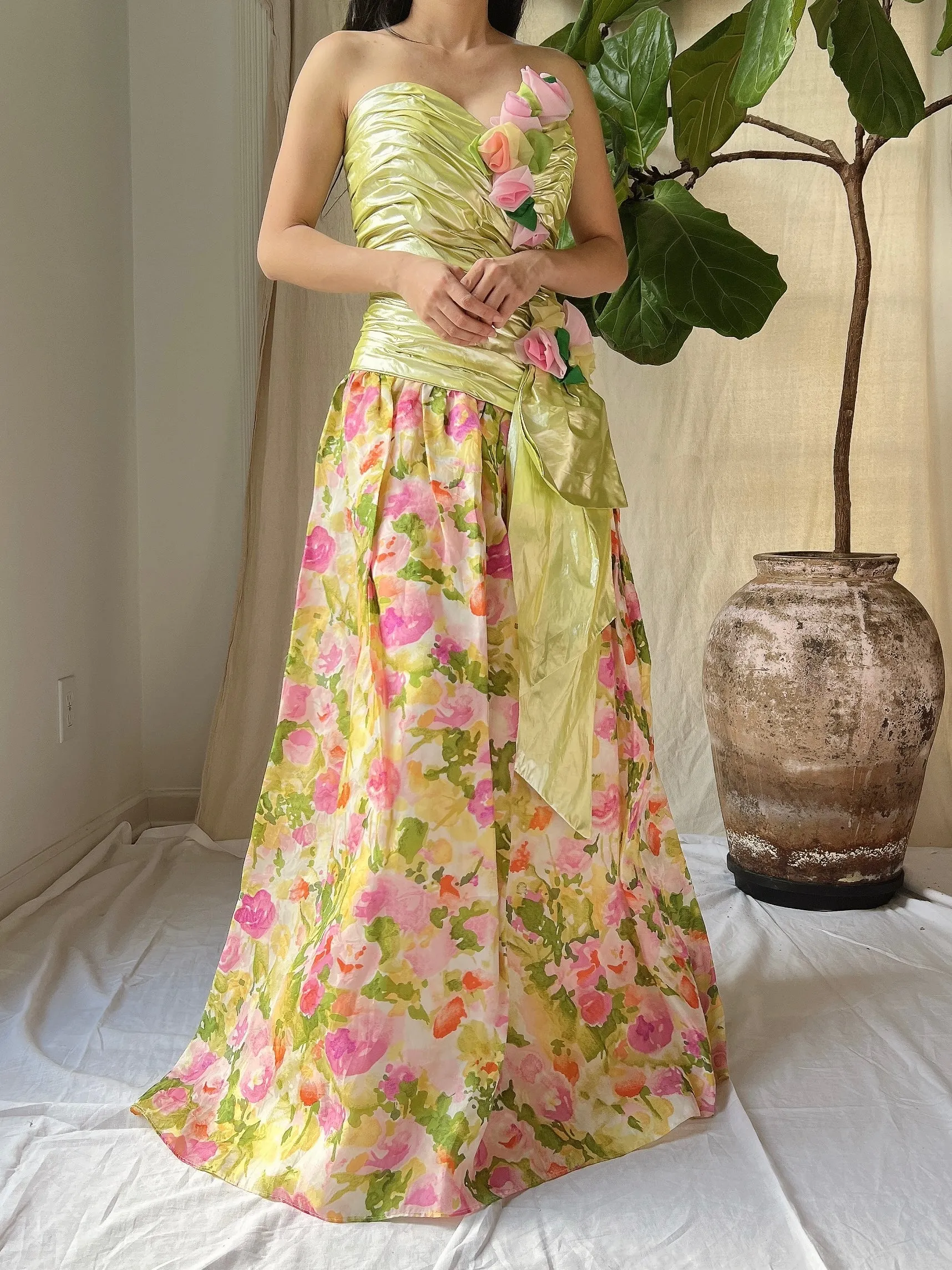 Vintage Silk Organza and Lurex Ruche Dress - M