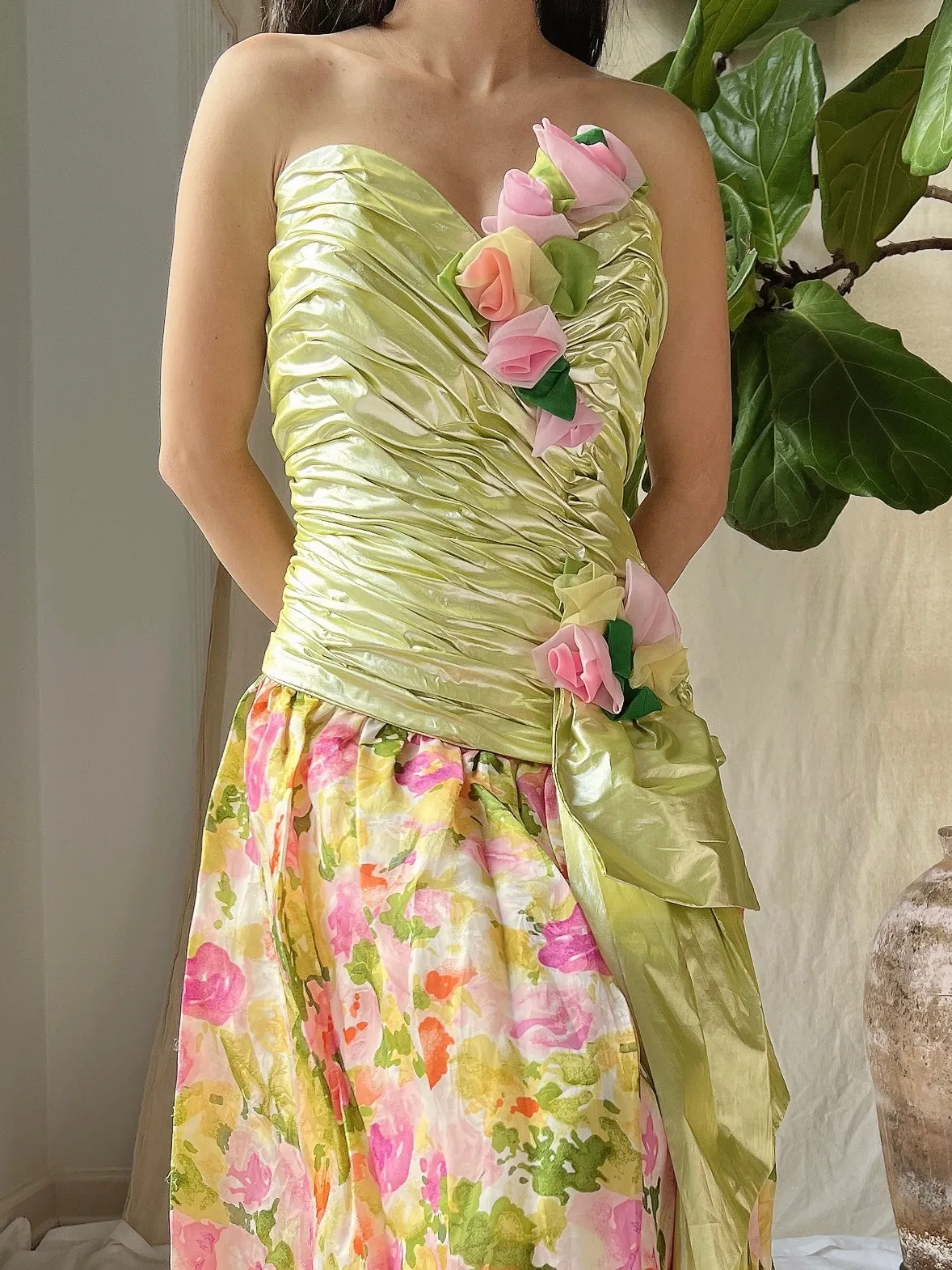 Vintage Silk Organza and Lurex Ruche Dress - M