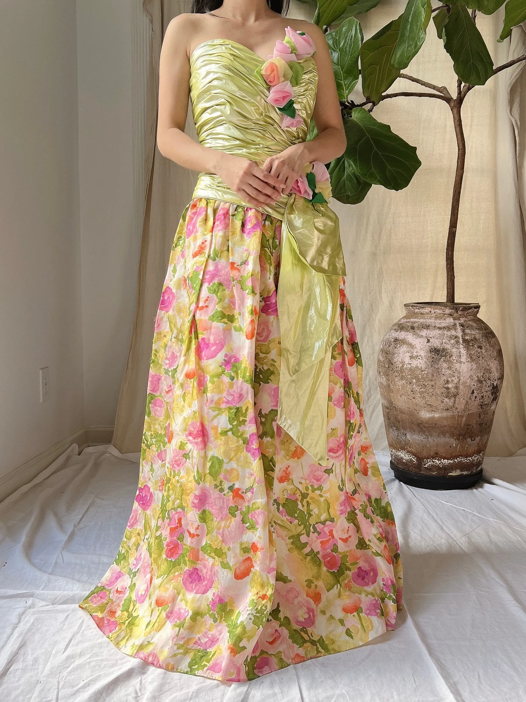 Vintage Silk Organza and Lurex Ruche Dress - M
