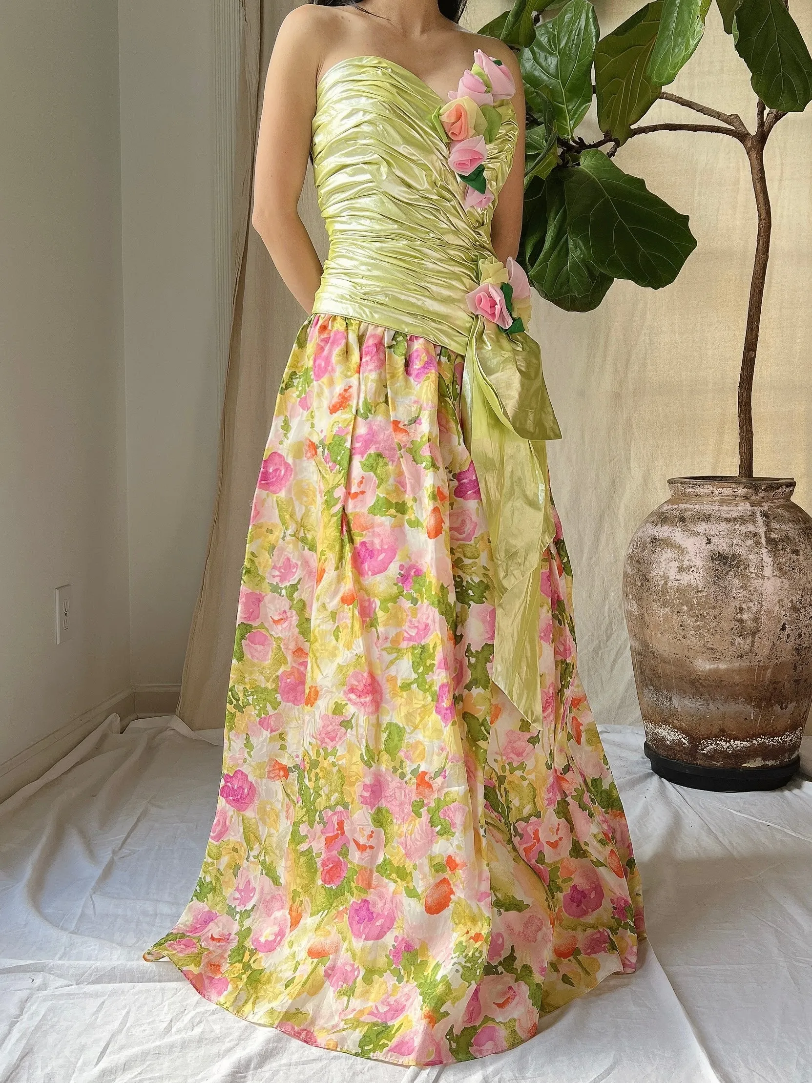 Vintage Silk Organza and Lurex Ruche Dress - M