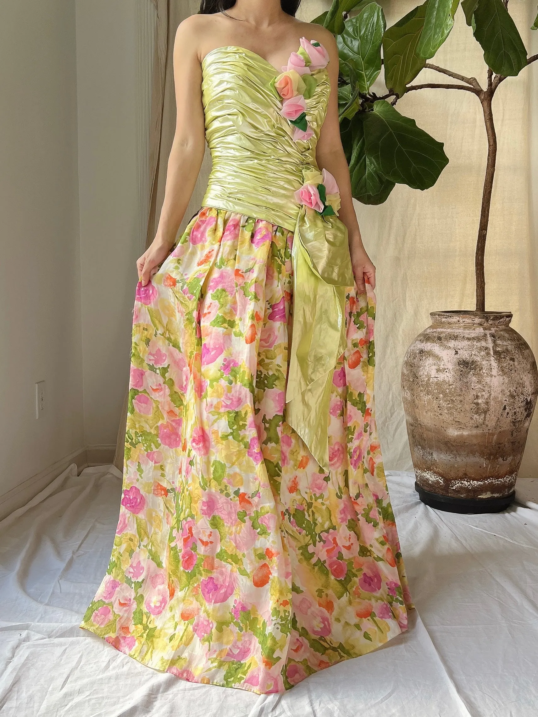 Vintage Silk Organza and Lurex Ruche Dress - M