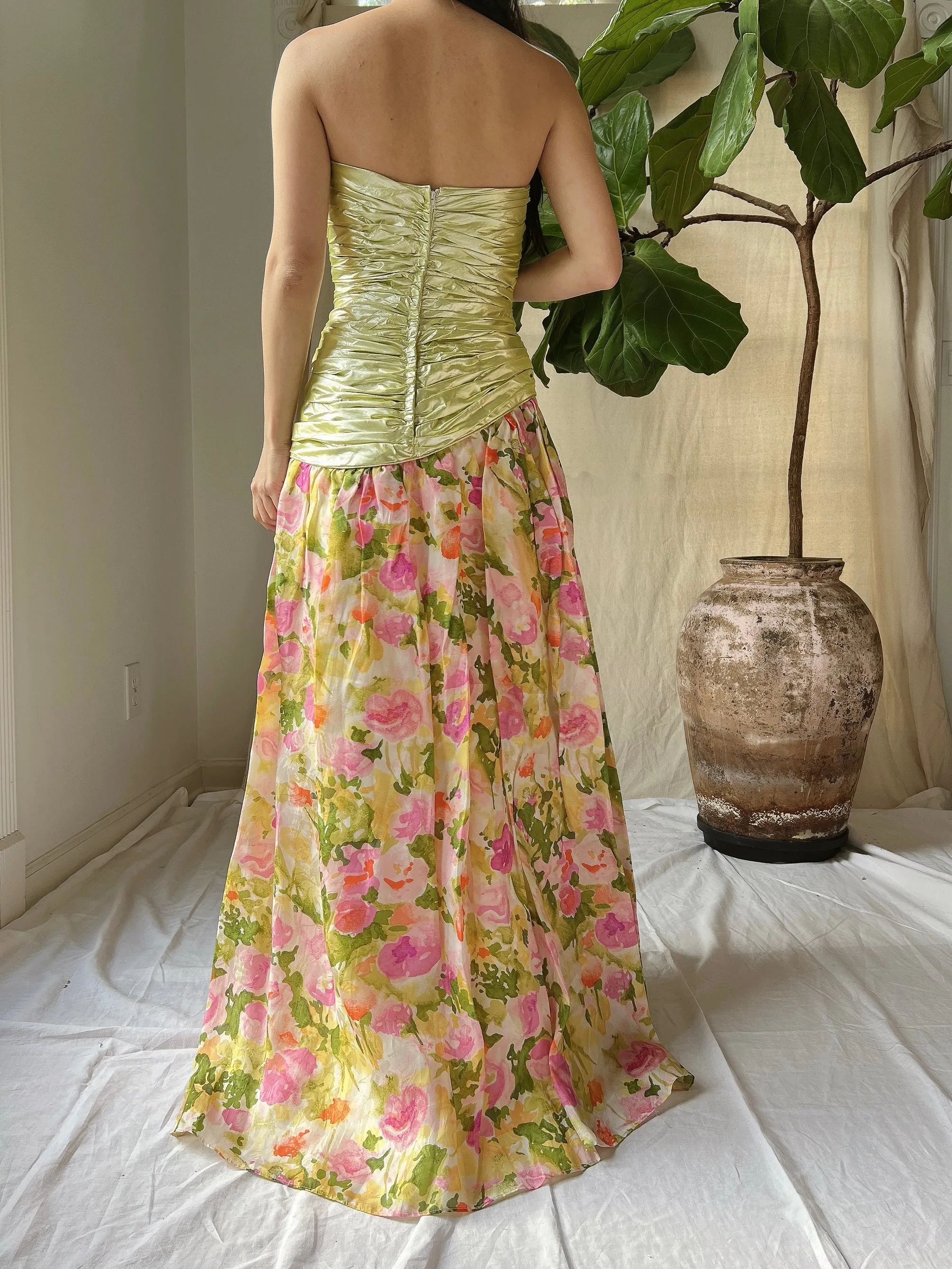 Vintage Silk Organza and Lurex Ruche Dress - M