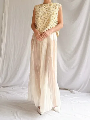 Vintage Silk Organza Pleated Palazzo Pants - M
