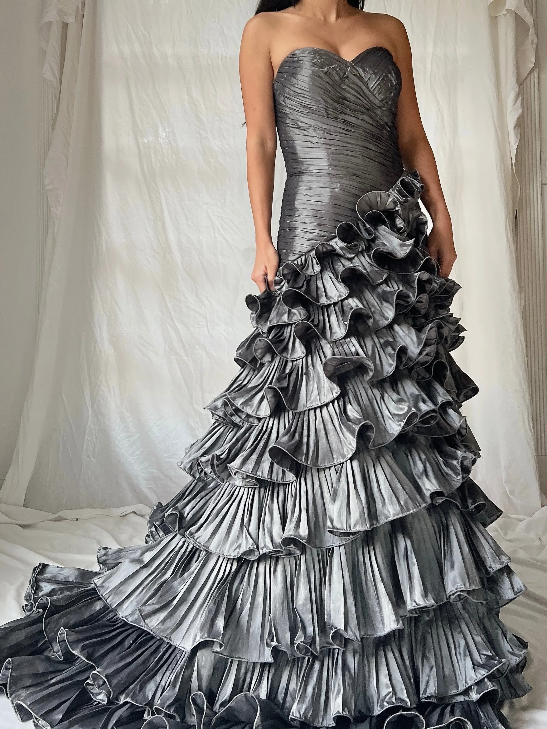Vintage Slate Ruffle Dress - S-M
