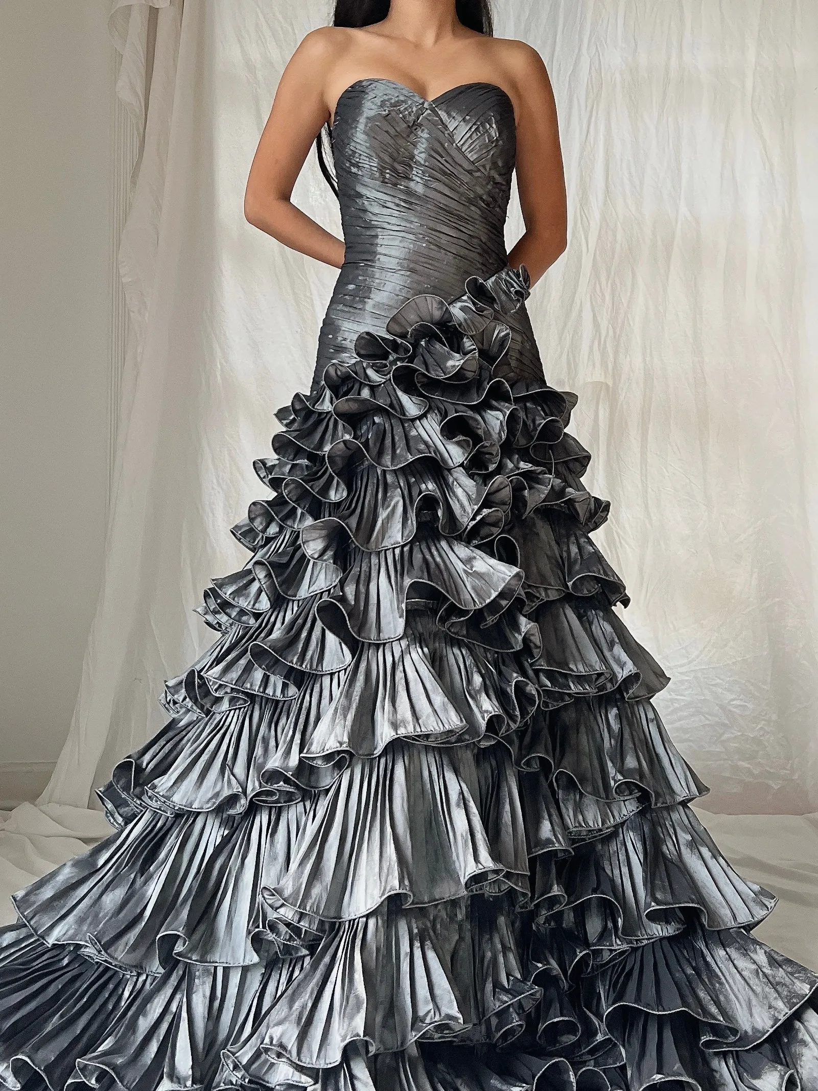 Vintage Slate Ruffle Dress - S-M