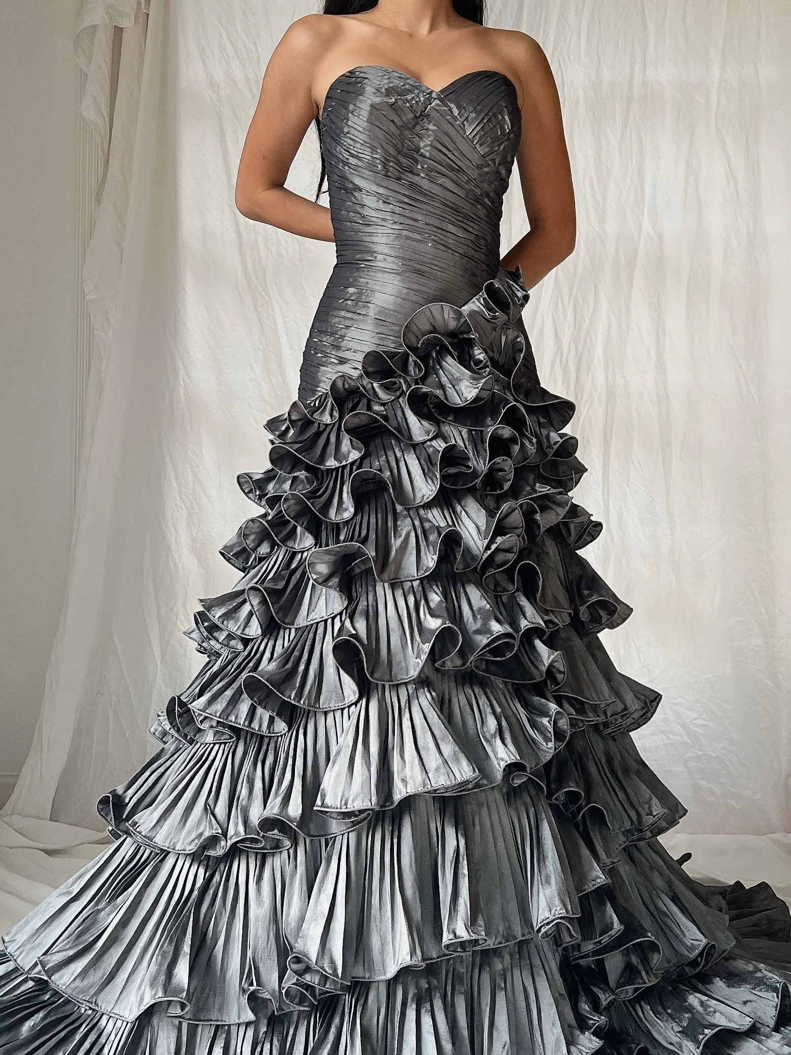 Vintage Slate Ruffle Dress - S-M