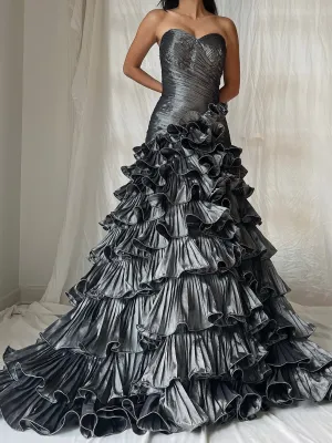 Vintage Slate Ruffle Dress - S-M