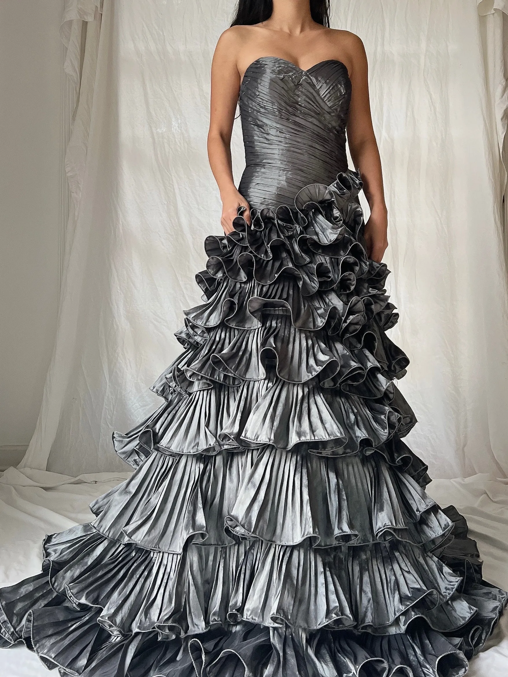 Vintage Slate Ruffle Dress - S-M