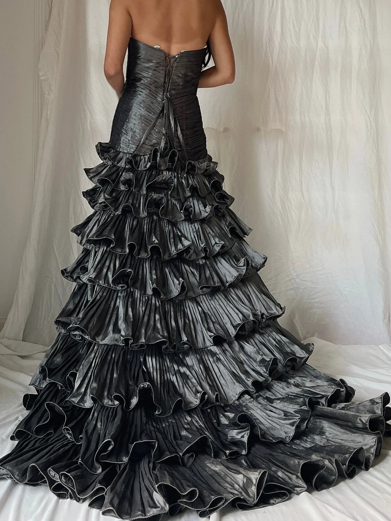 Vintage Slate Ruffle Dress - S-M