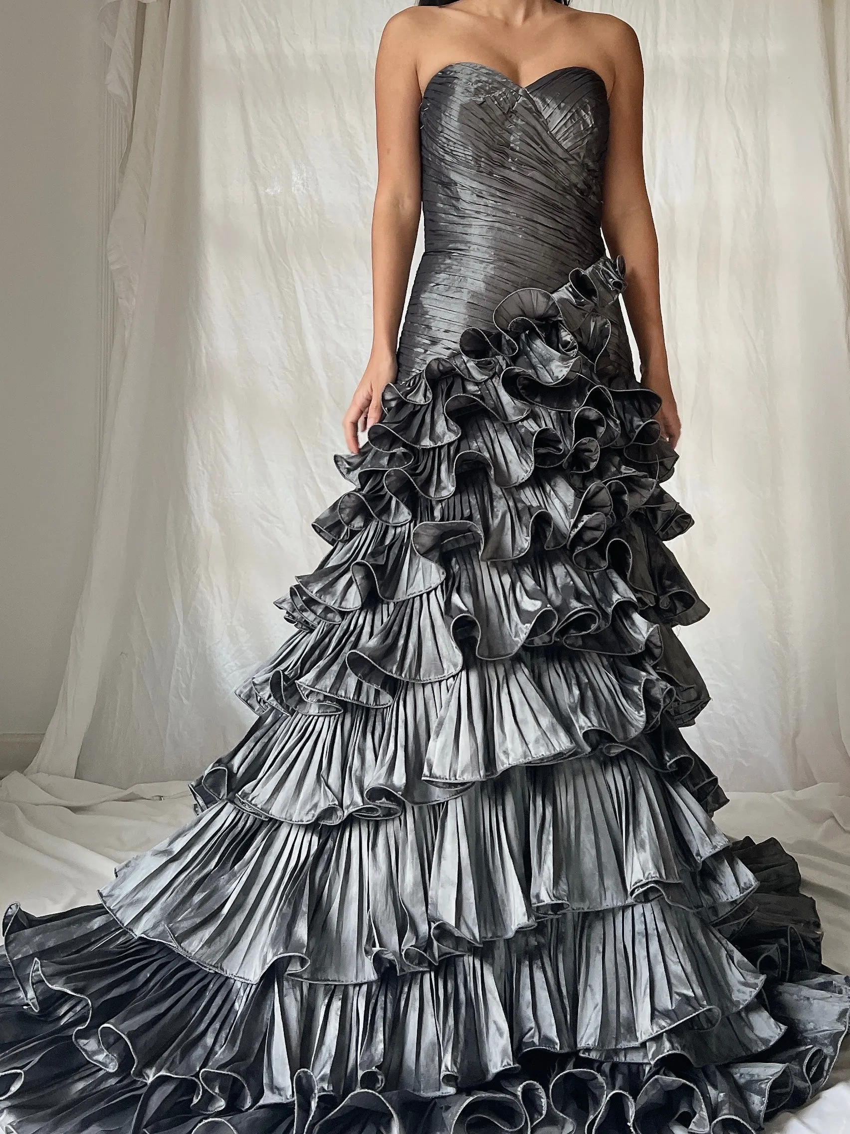 Vintage Slate Ruffle Dress - S-M
