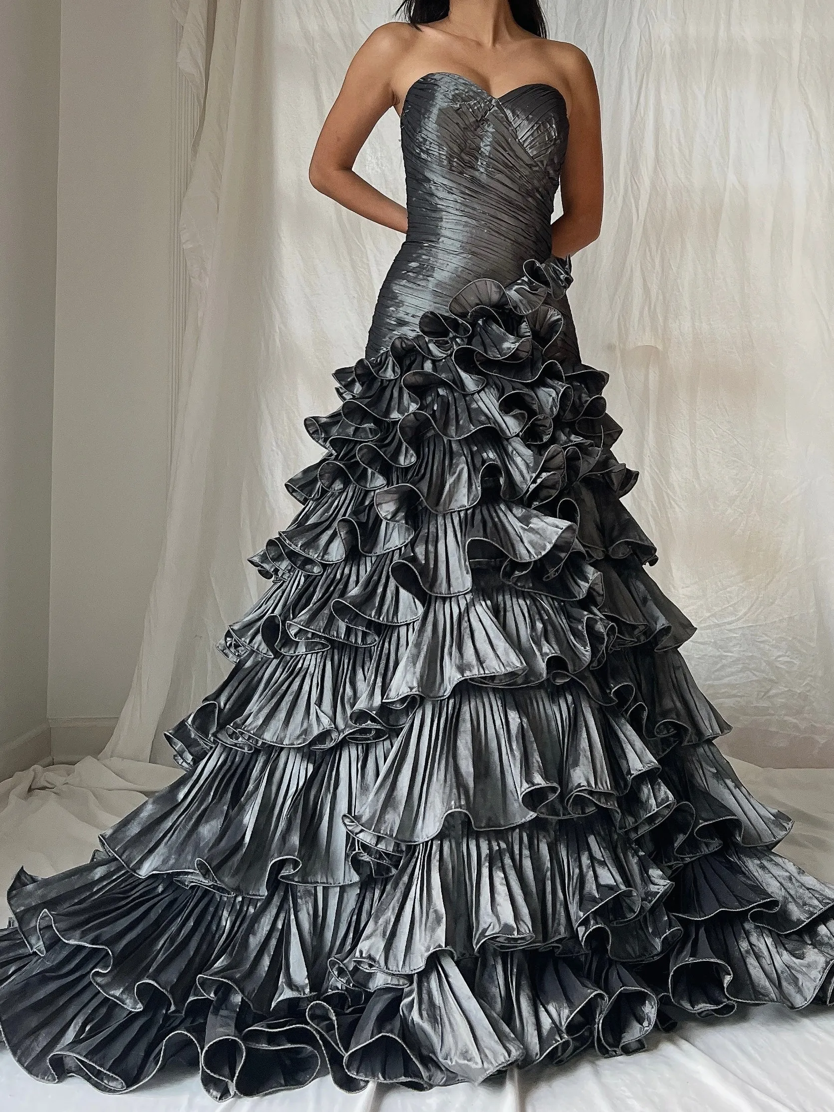 Vintage Slate Ruffle Dress - S-M