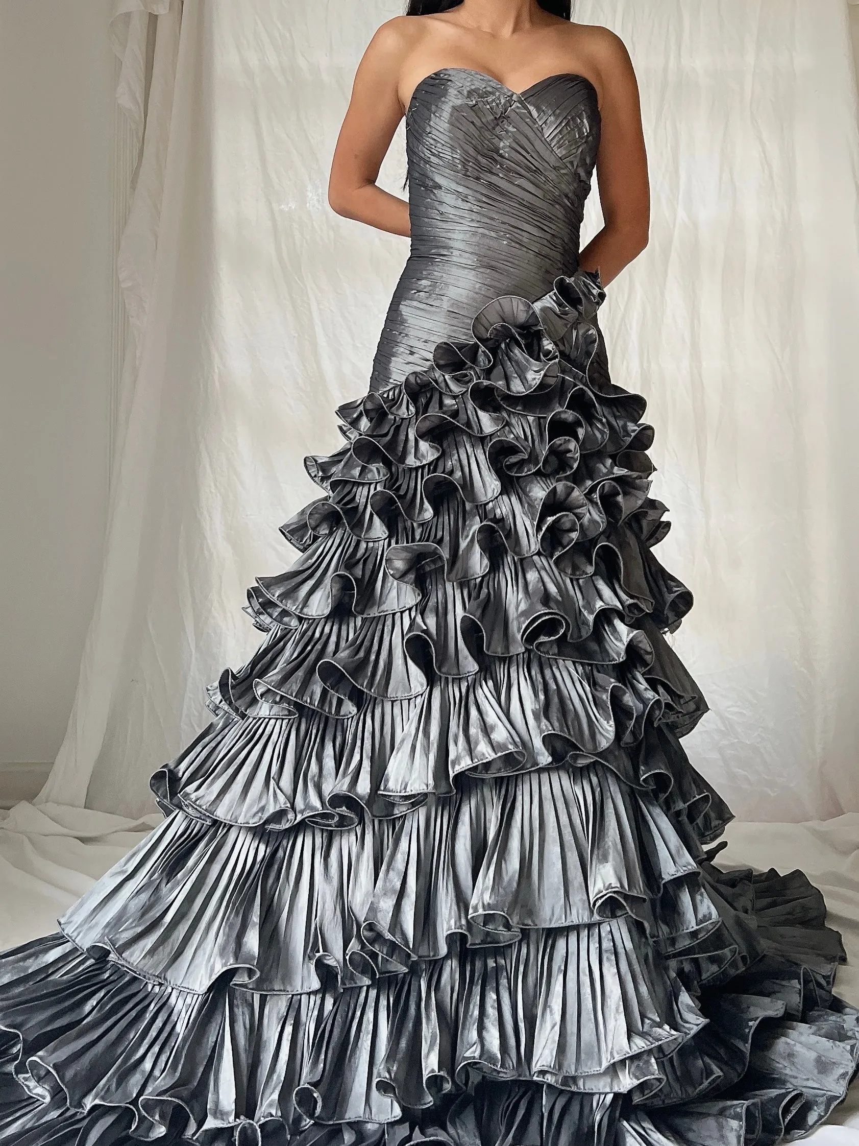 Vintage Slate Ruffle Dress - S-M