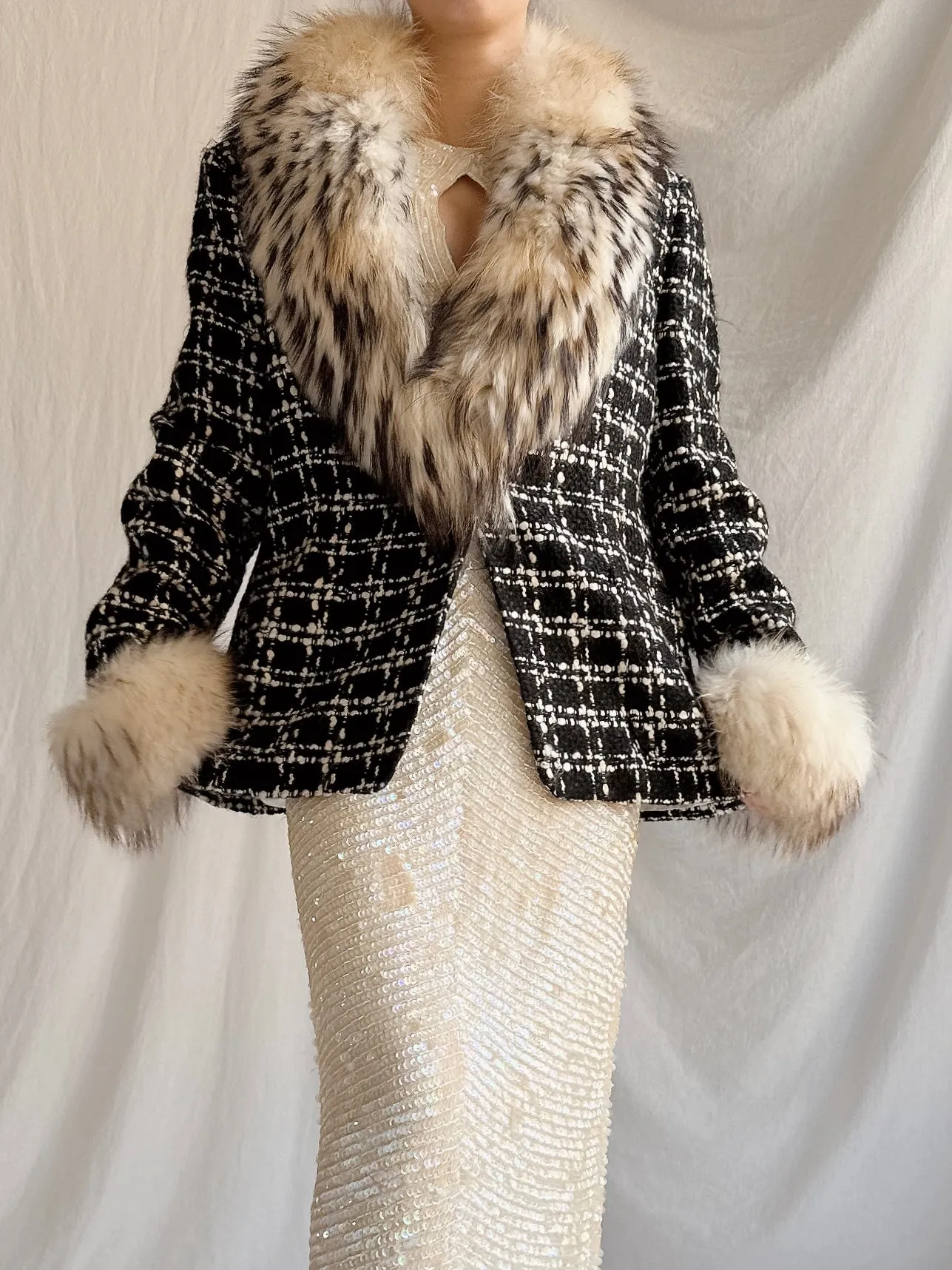 Vintage Solvai Paris Fox Fur Tweed Jacket - M/44