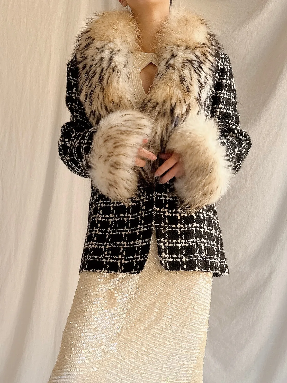 Vintage Solvai Paris Fox Fur Tweed Jacket - M/44