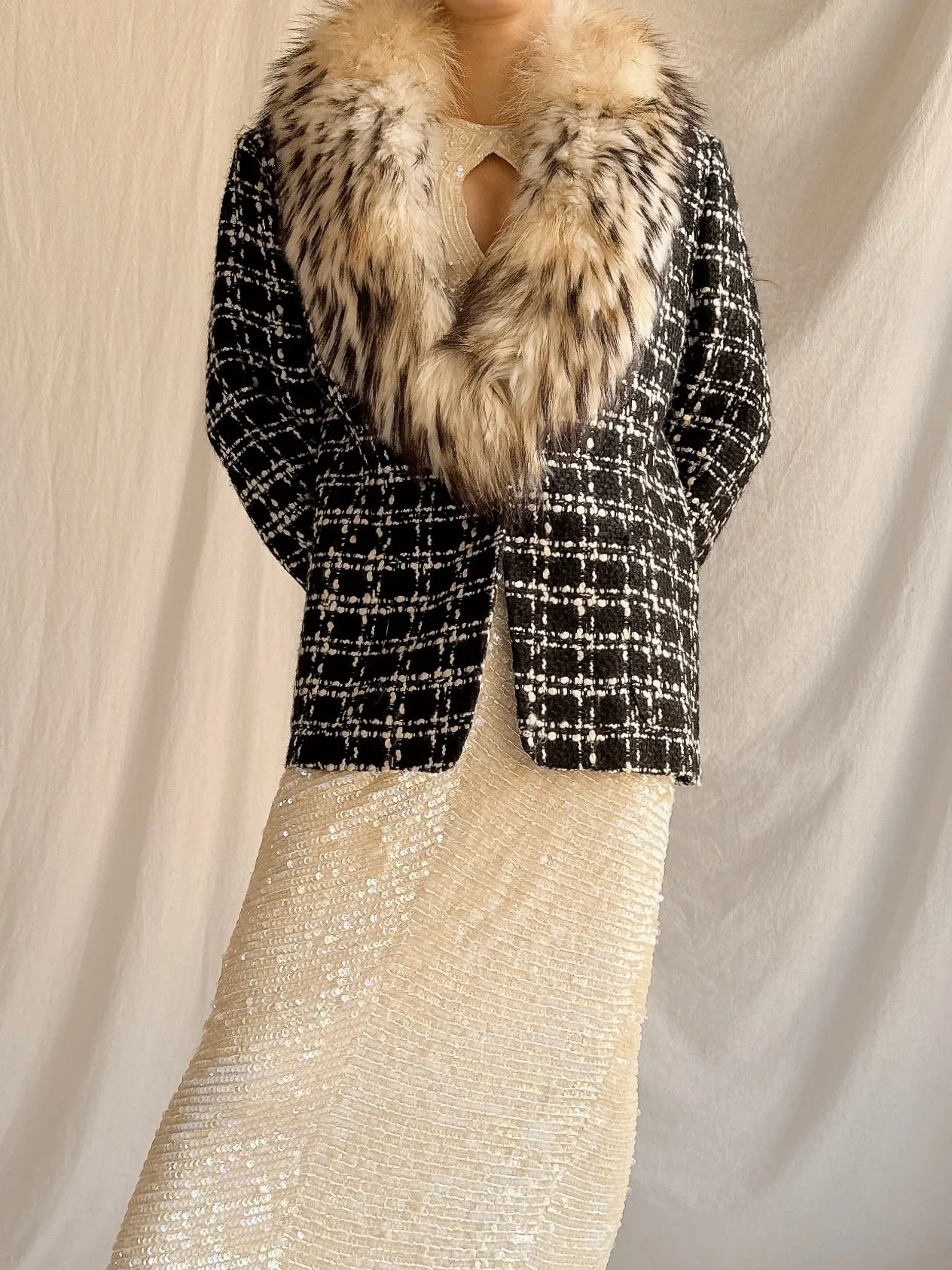 Vintage Solvai Paris Fox Fur Tweed Jacket - M/44