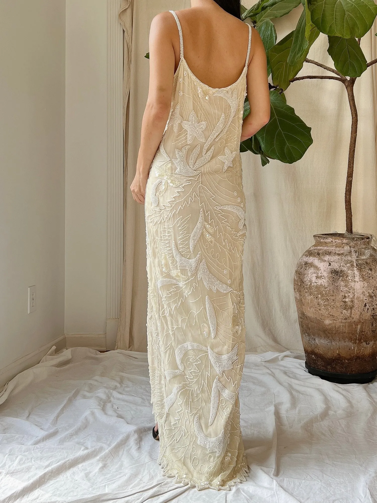 Vintage Stars Silk Beaded Hi-Low Dress - M