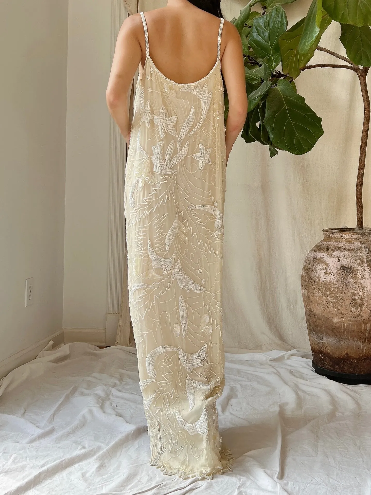 Vintage Stars Silk Beaded Hi-Low Dress - M