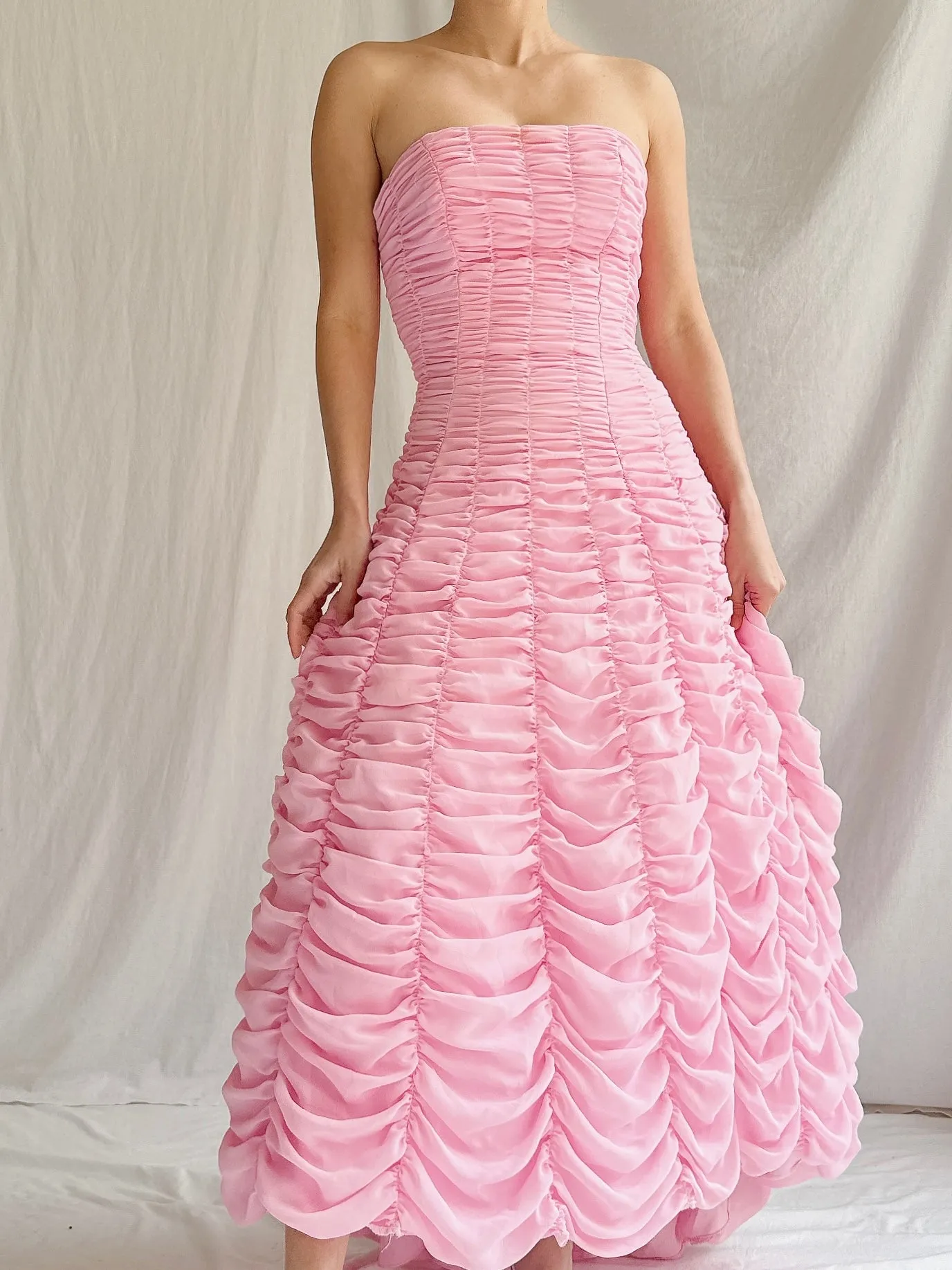 Vintage Strapless Ruche Dress - XS/2