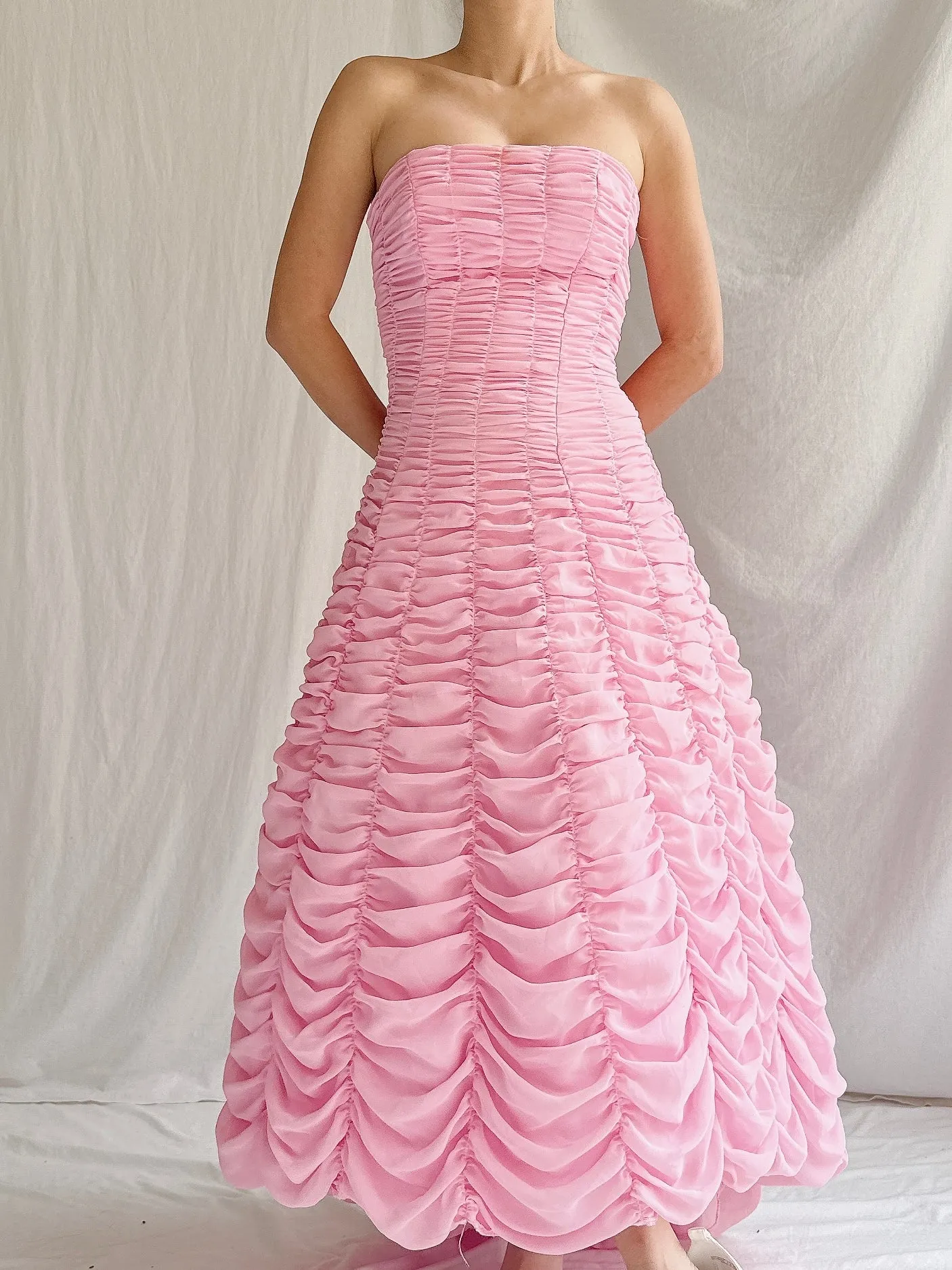 Vintage Strapless Ruche Dress - XS/2