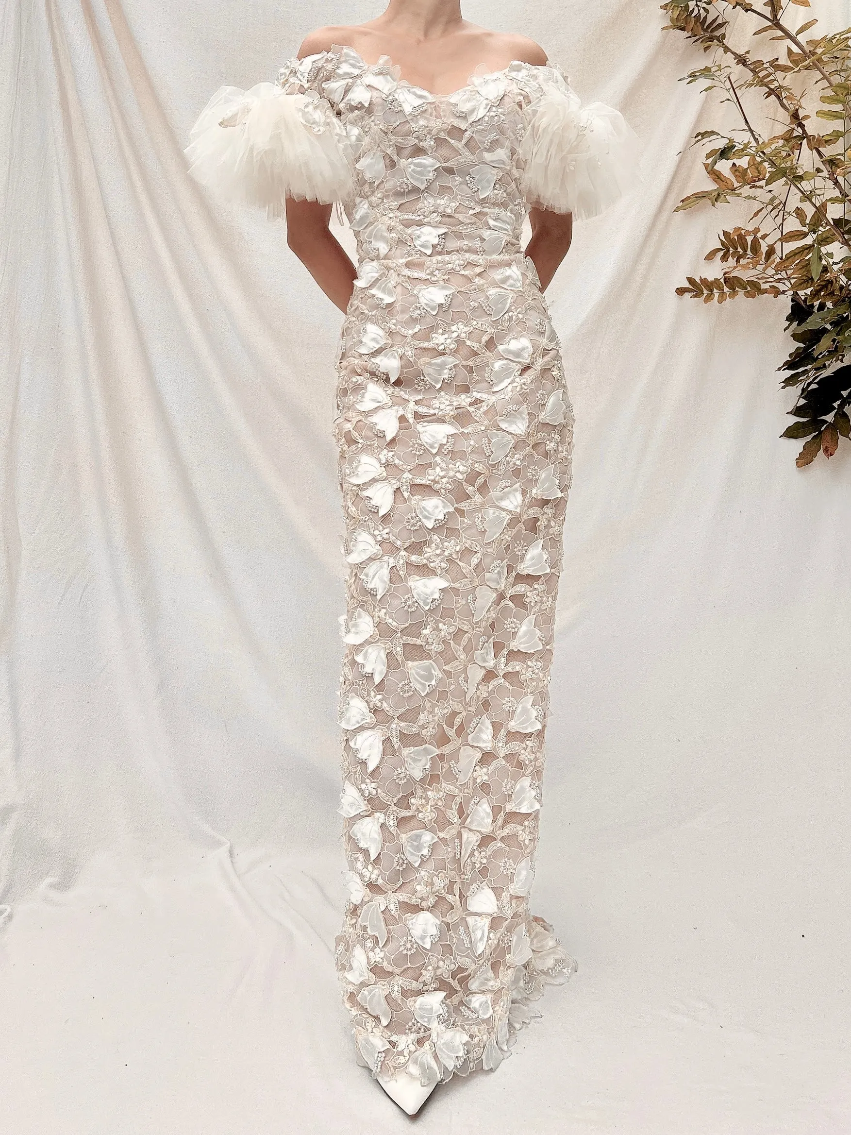 Vintage Tulle Cutout Floral Gown - S