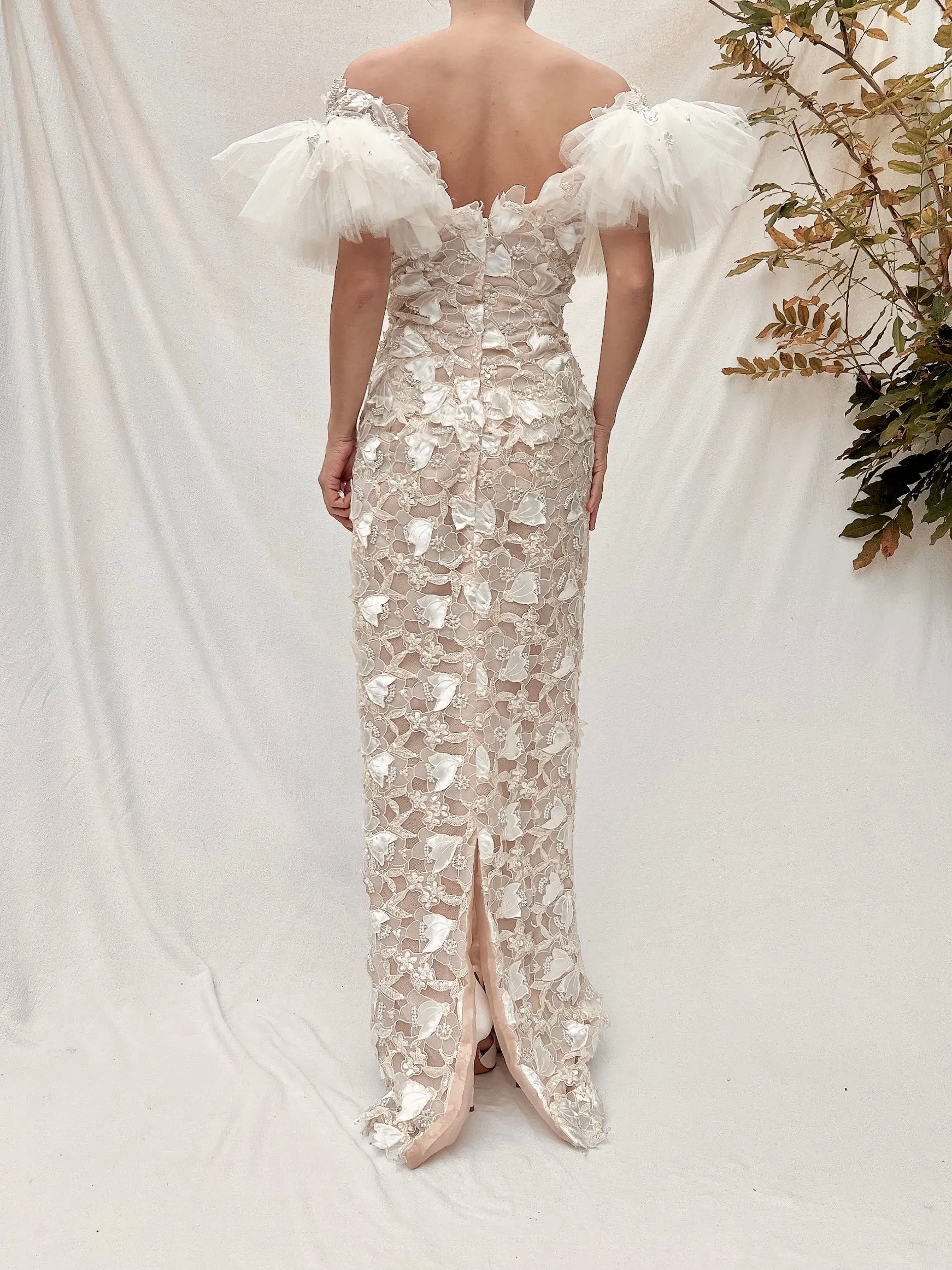 Vintage Tulle Cutout Floral Gown - S