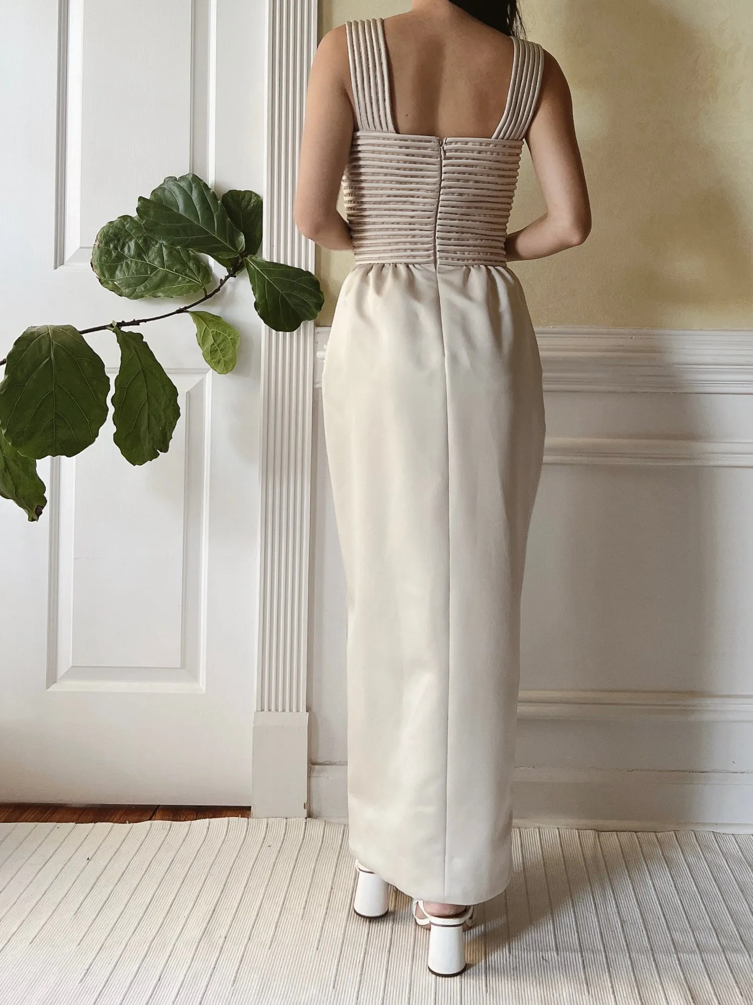 Vintage Victor Costa Ribbon Woven Bodice Dress - S/4/6