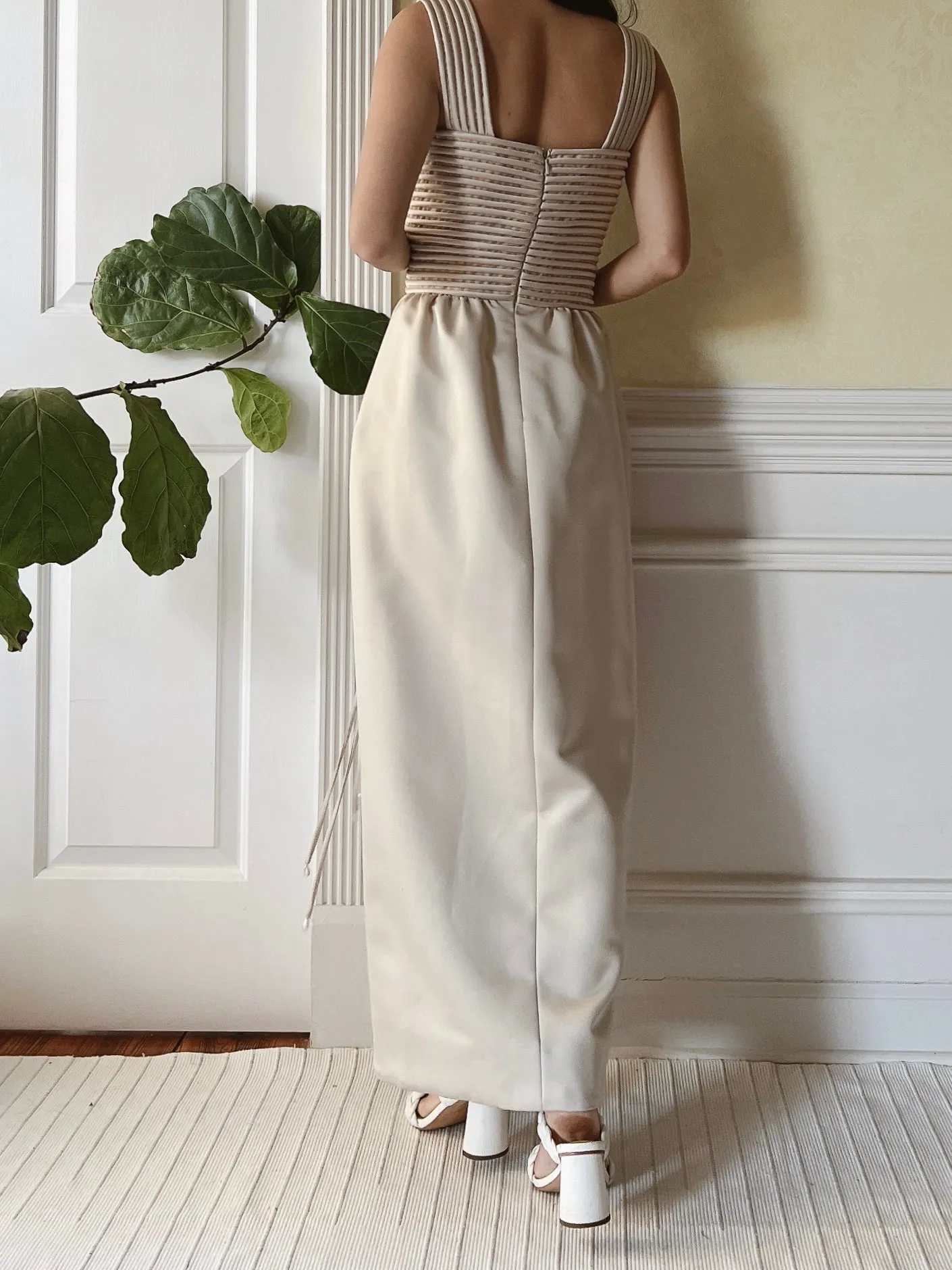 Vintage Victor Costa Ribbon Woven Bodice Dress - S/4/6