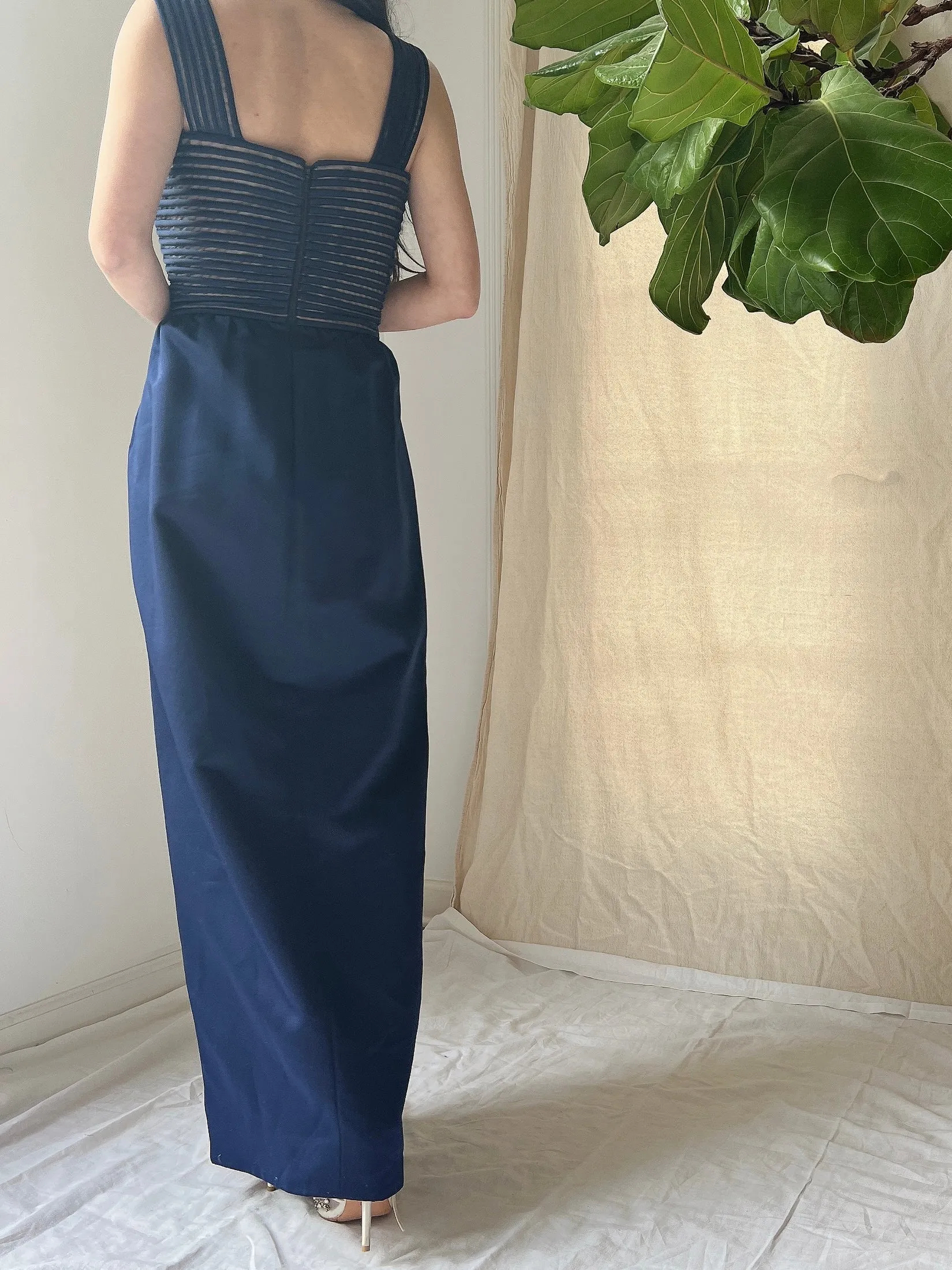 Vintage Victor Costa Ribbon Woven Bodice Dress - S/4/6