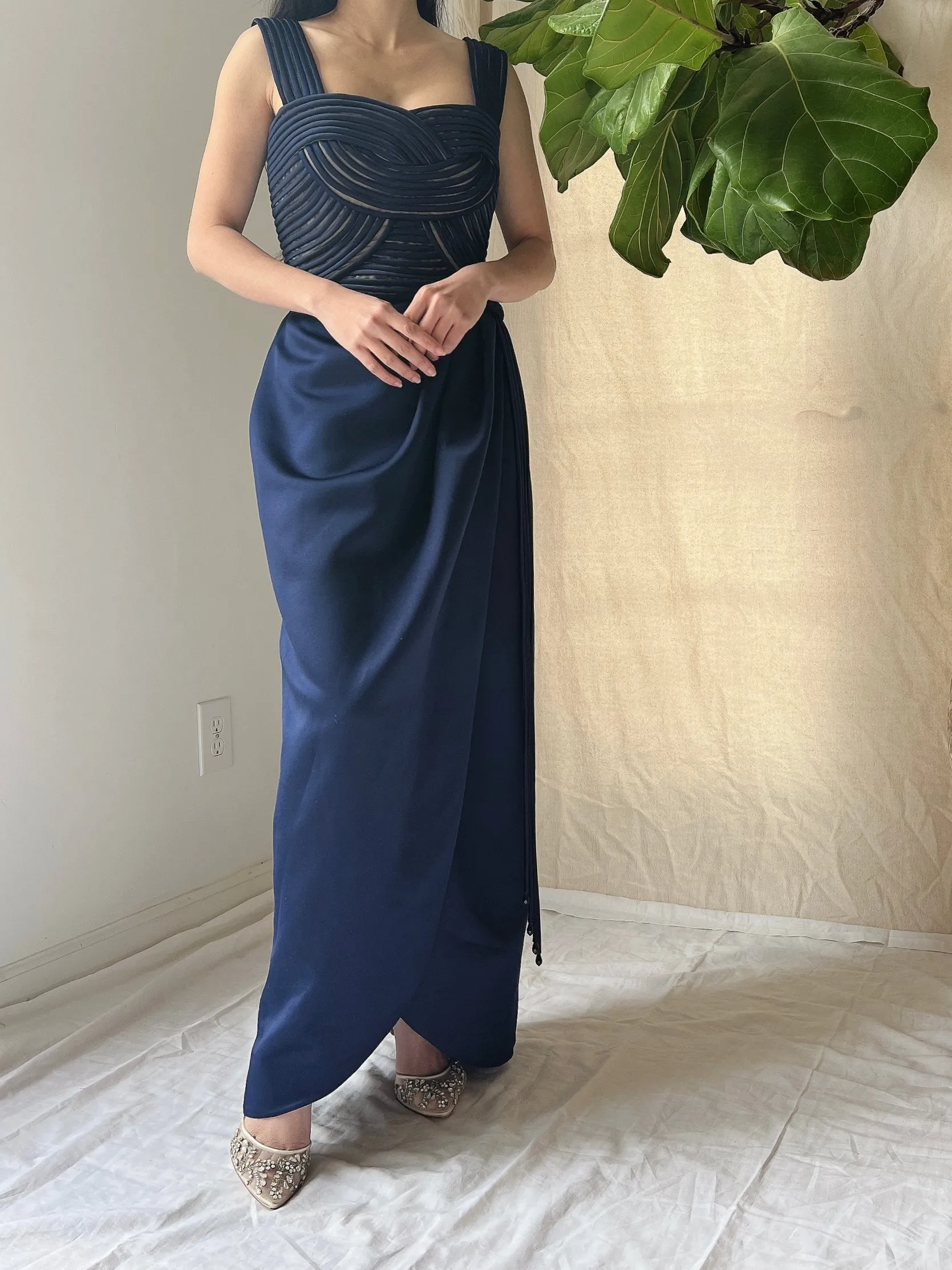 Vintage Victor Costa Ribbon Woven Bodice Dress - S/4/6