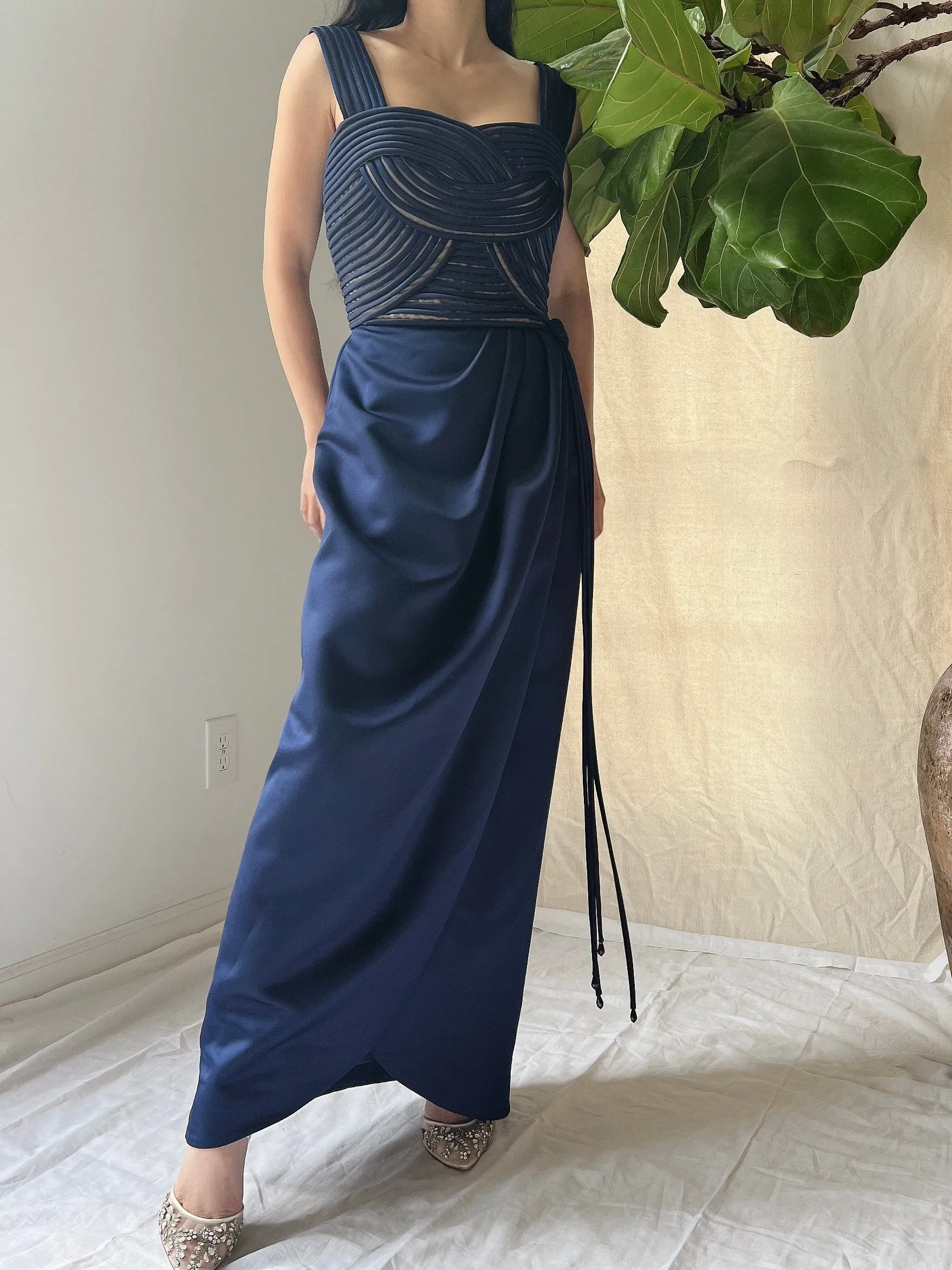 Vintage Victor Costa Ribbon Woven Bodice Dress - S/4/6