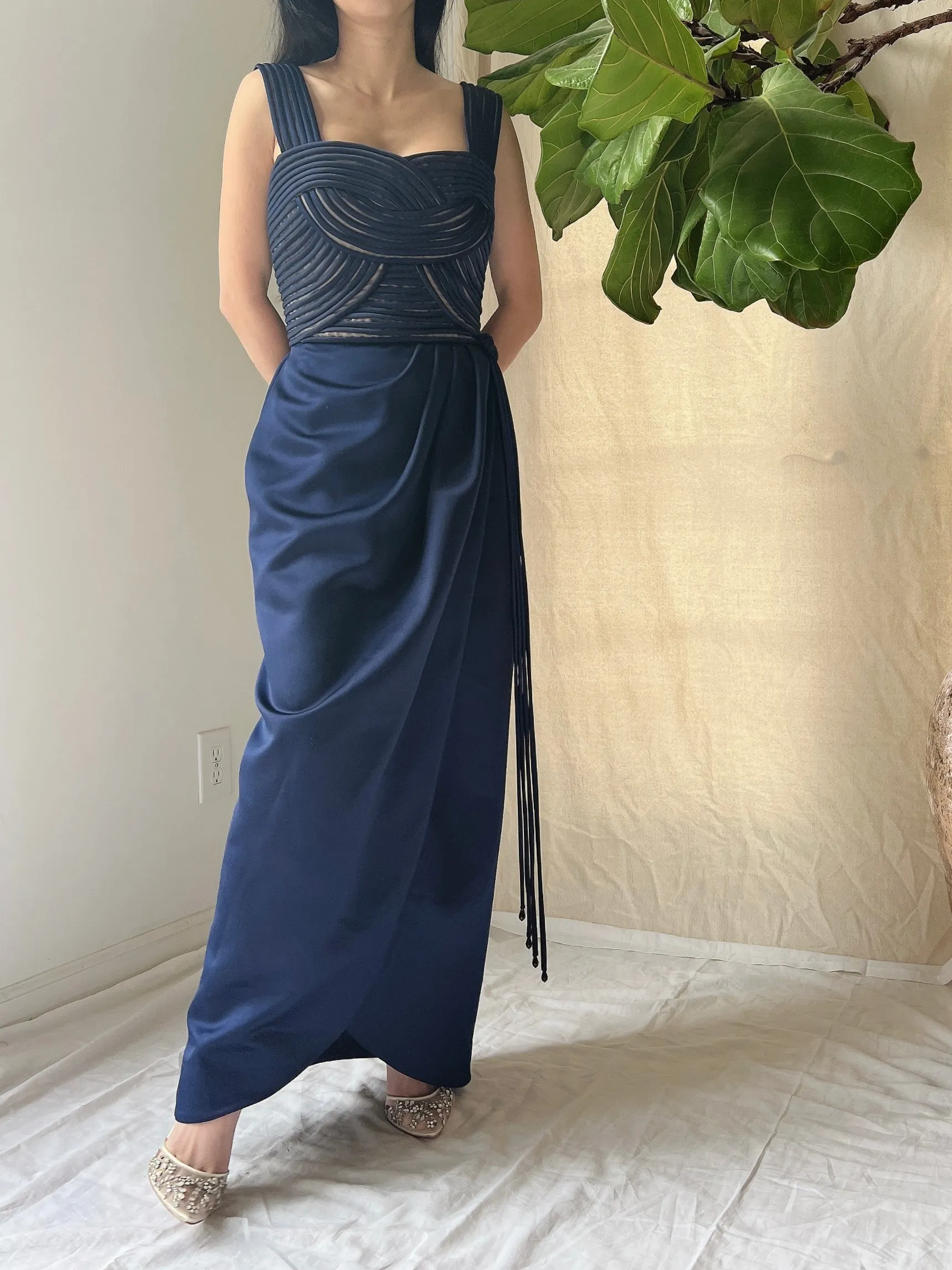 Vintage Victor Costa Ribbon Woven Bodice Dress - S/4/6
