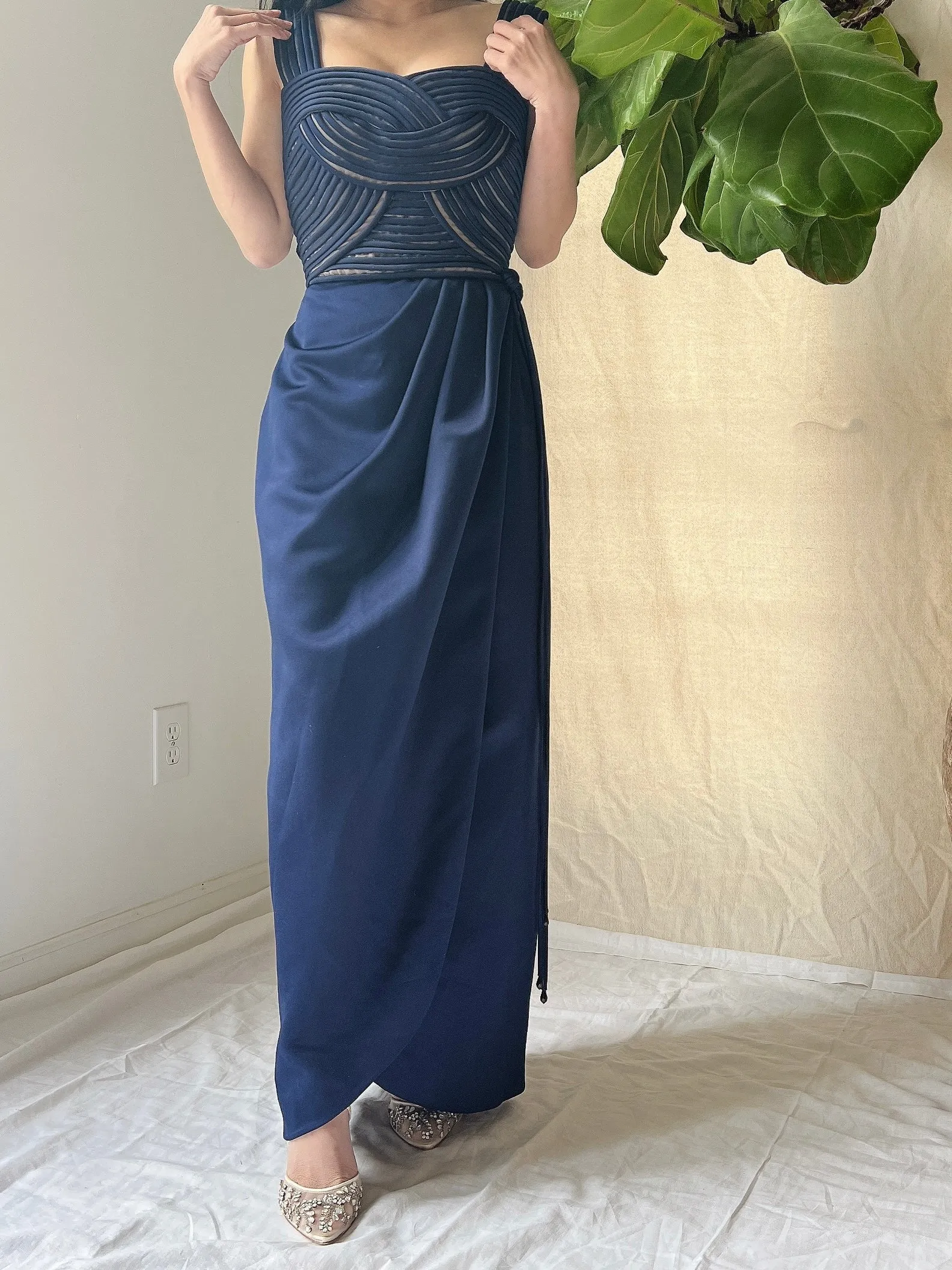 Vintage Victor Costa Ribbon Woven Bodice Dress - S/4/6