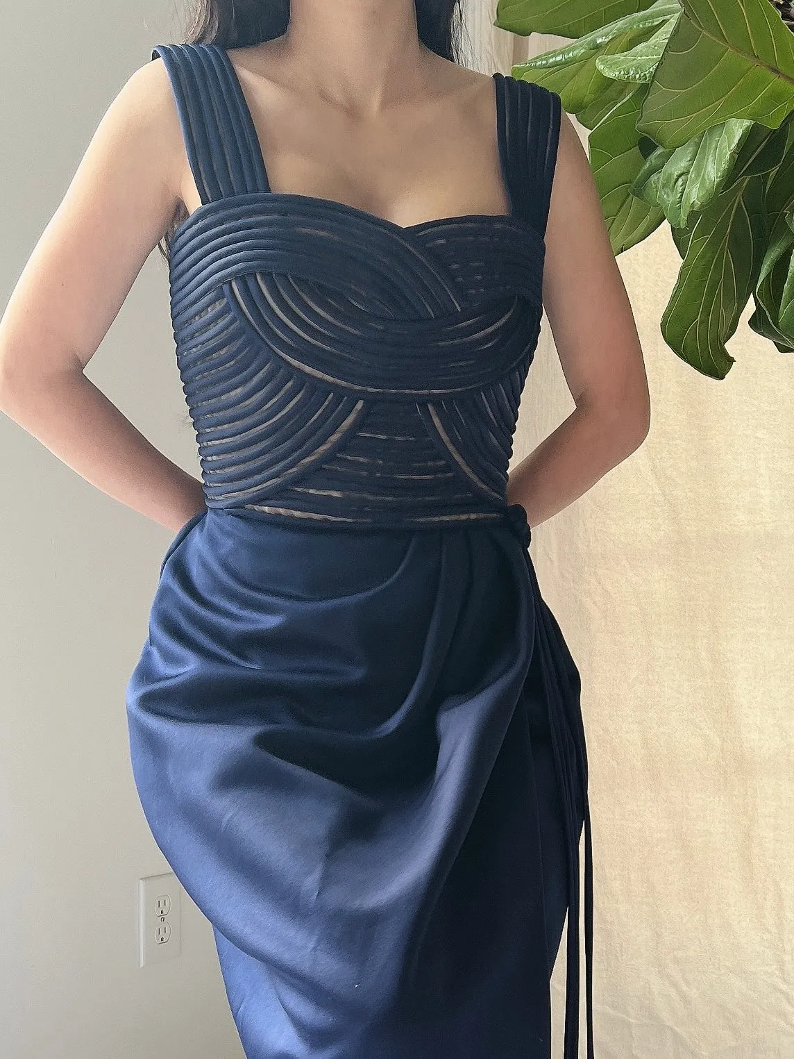 Vintage Victor Costa Ribbon Woven Bodice Dress - S/4/6